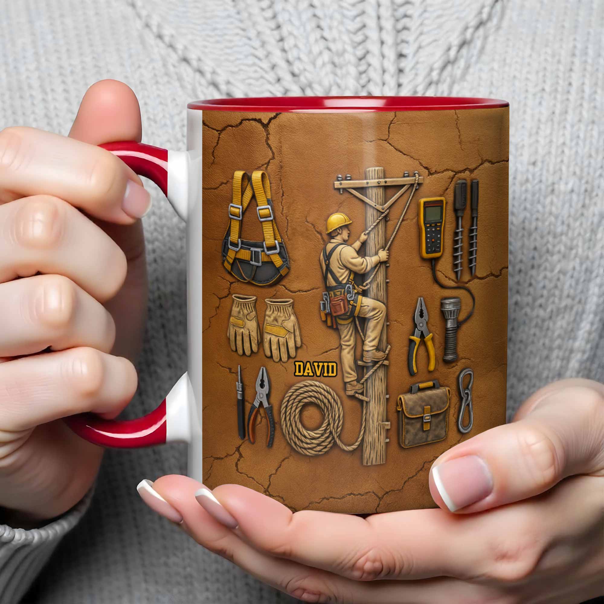 Personalized Lineman And Tools Accent Mug Best Gifts For Electrician - Image 5