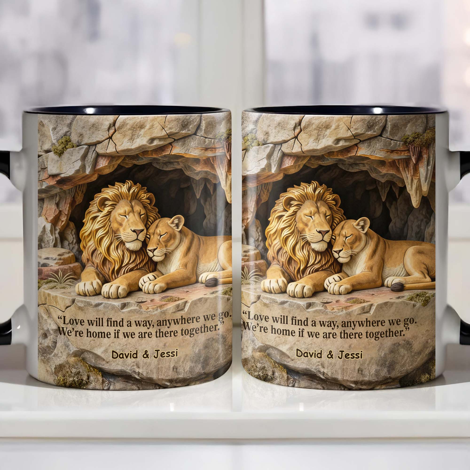 Personalized Lion Love Will Find A Way Anywhere We Go Accent Mug Couples Gifts For Lion Lovers