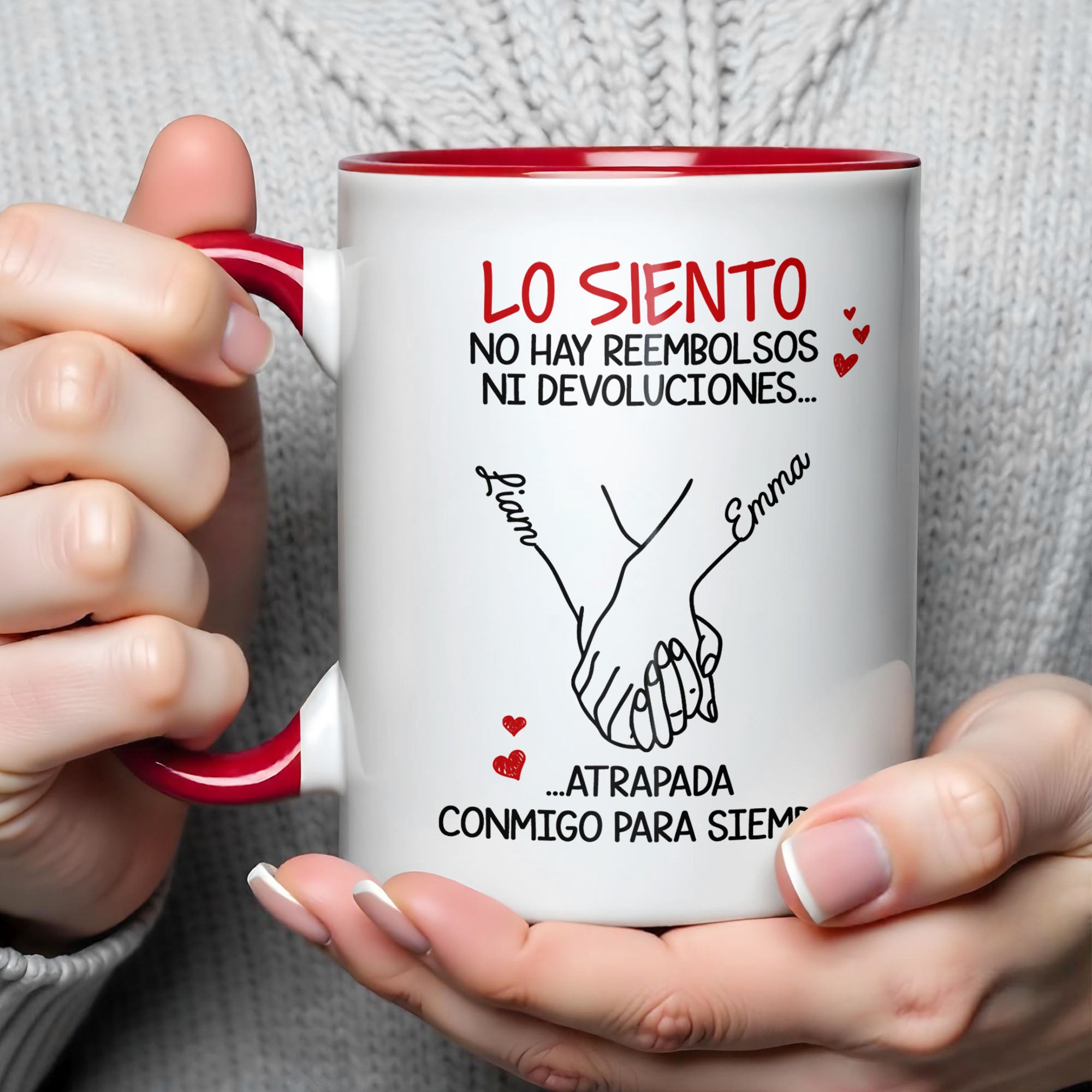 Personalized Lo Siento No Hay Reembolsos Holding Hands Accent Mug Gifts For Couples - Image 4
