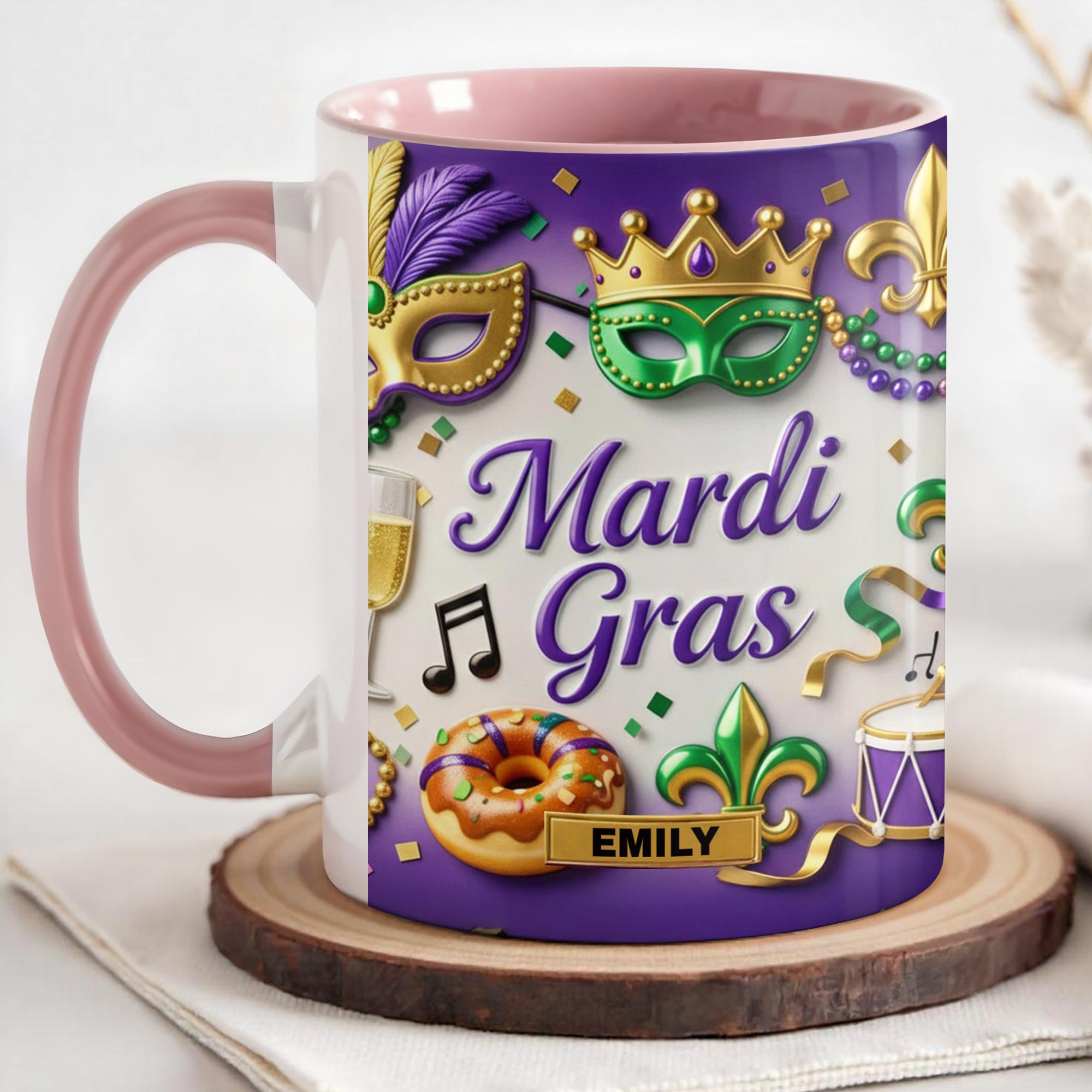 Personalized Mardi Gras Celebration With Masks And Beads Accent Mug New Orleans Carnival Gifts - Image 3