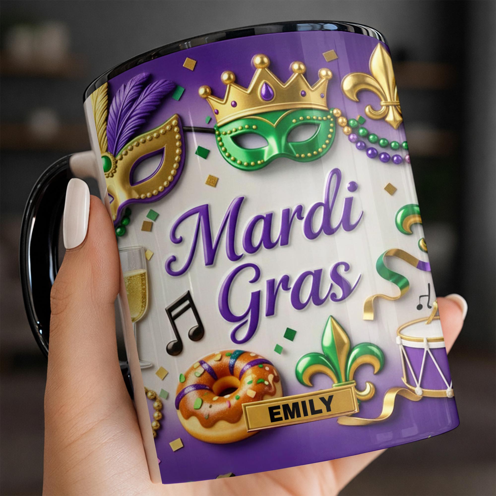 Personalized Mardi Gras Celebration With Masks And Beads Accent Mug New Orleans Carnival Gifts - Image 5