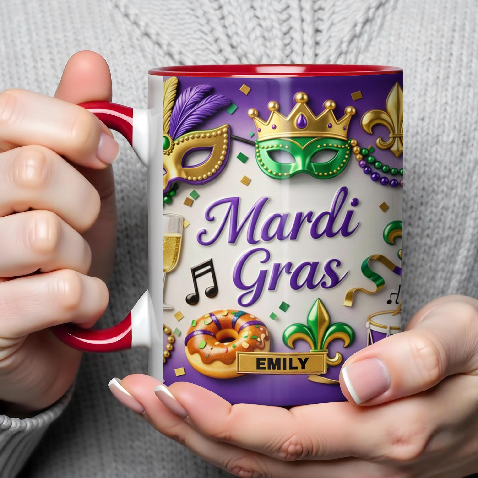 Personalized Mardi Gras Celebration With Masks And Beads Accent Mug New Orleans Carnival Gifts - Image 4