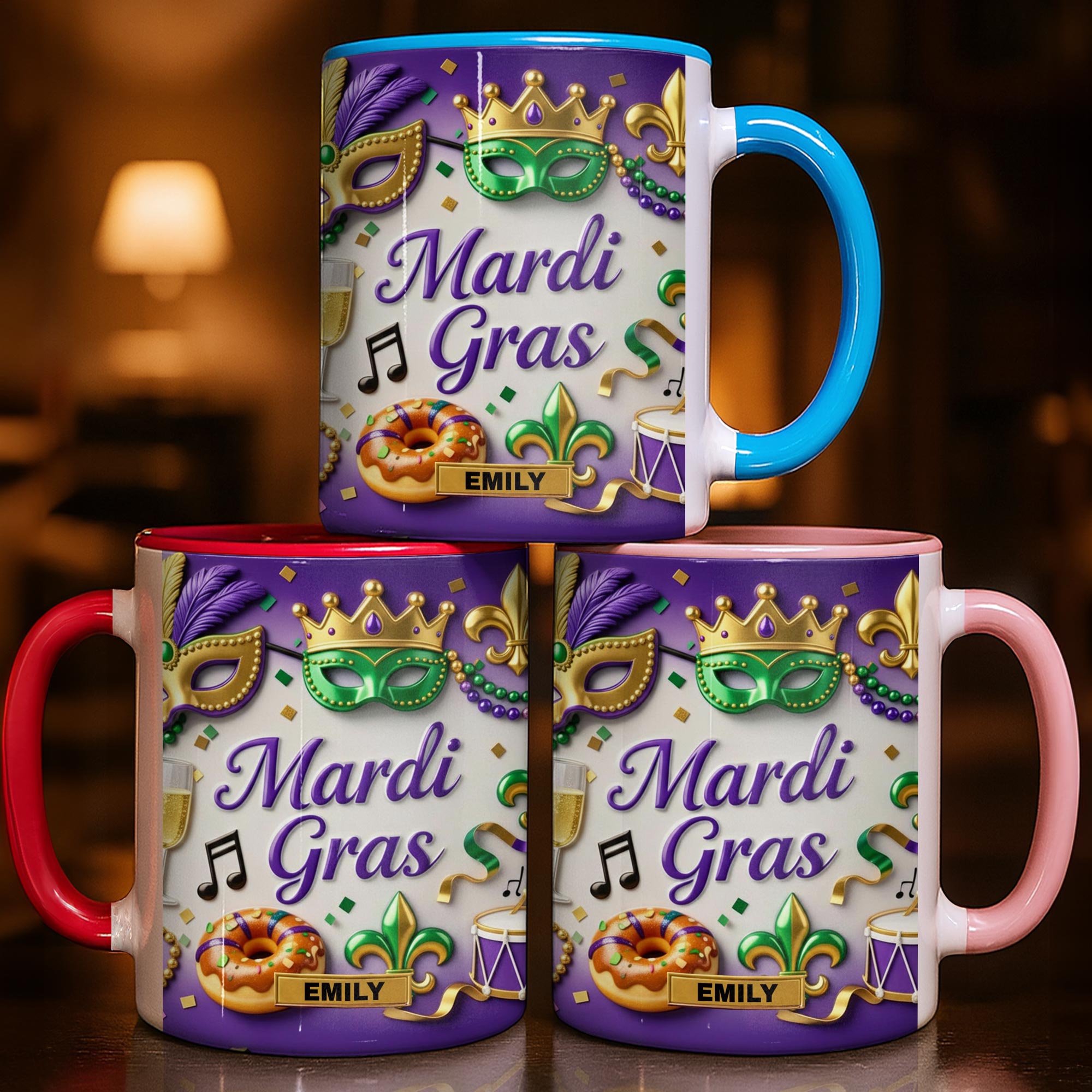 Personalized Mardi Gras Celebration With Masks And Beads Accent Mug New Orleans Carnival Gifts - Image 2