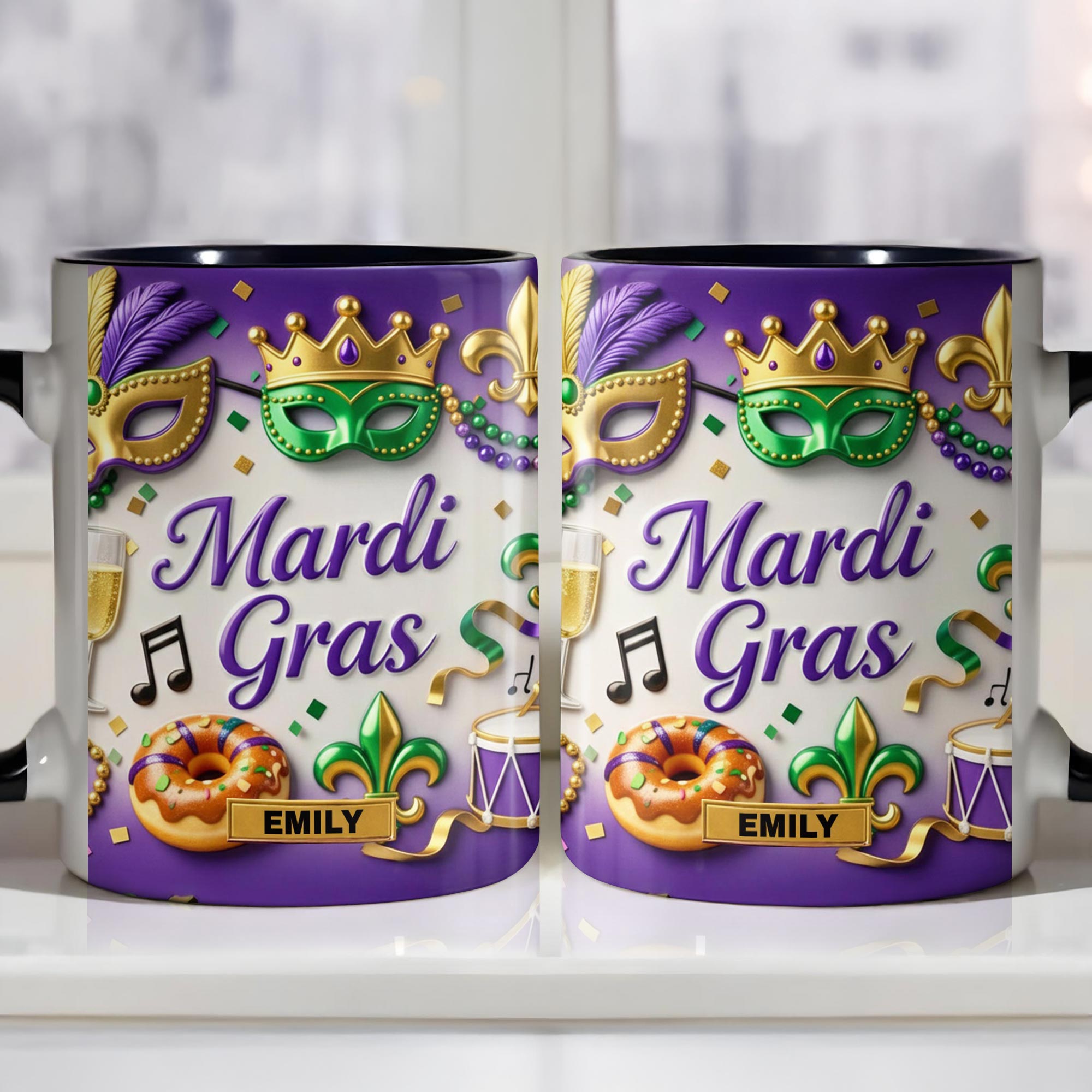 Personalized Mardi Gras Celebration With Masks And Beads Accent Mug New Orleans Carnival Gifts