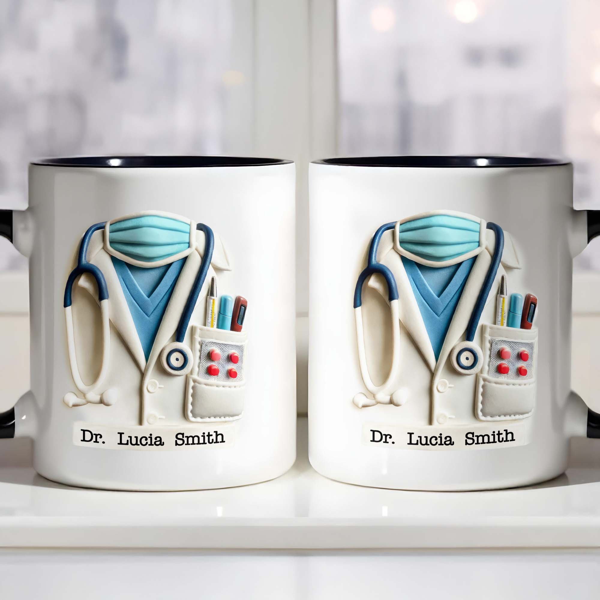 Personalized Medical Themed Stethoscope Lab Coat And Medical Mask Accent Mug Gifts For Doctor