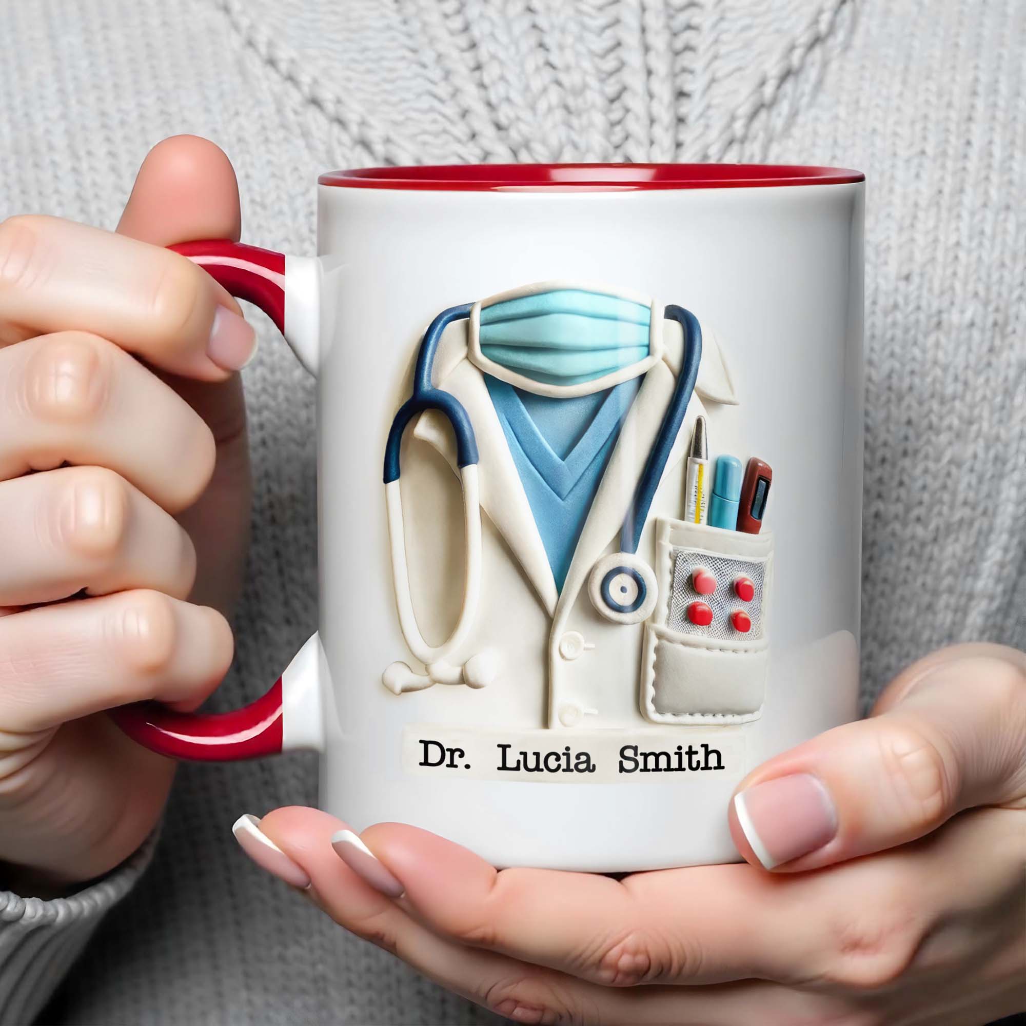 Personalized Medical Themed Stethoscope Lab Coat And Medical Mask Accent Mug Gifts For Doctor - Image 4