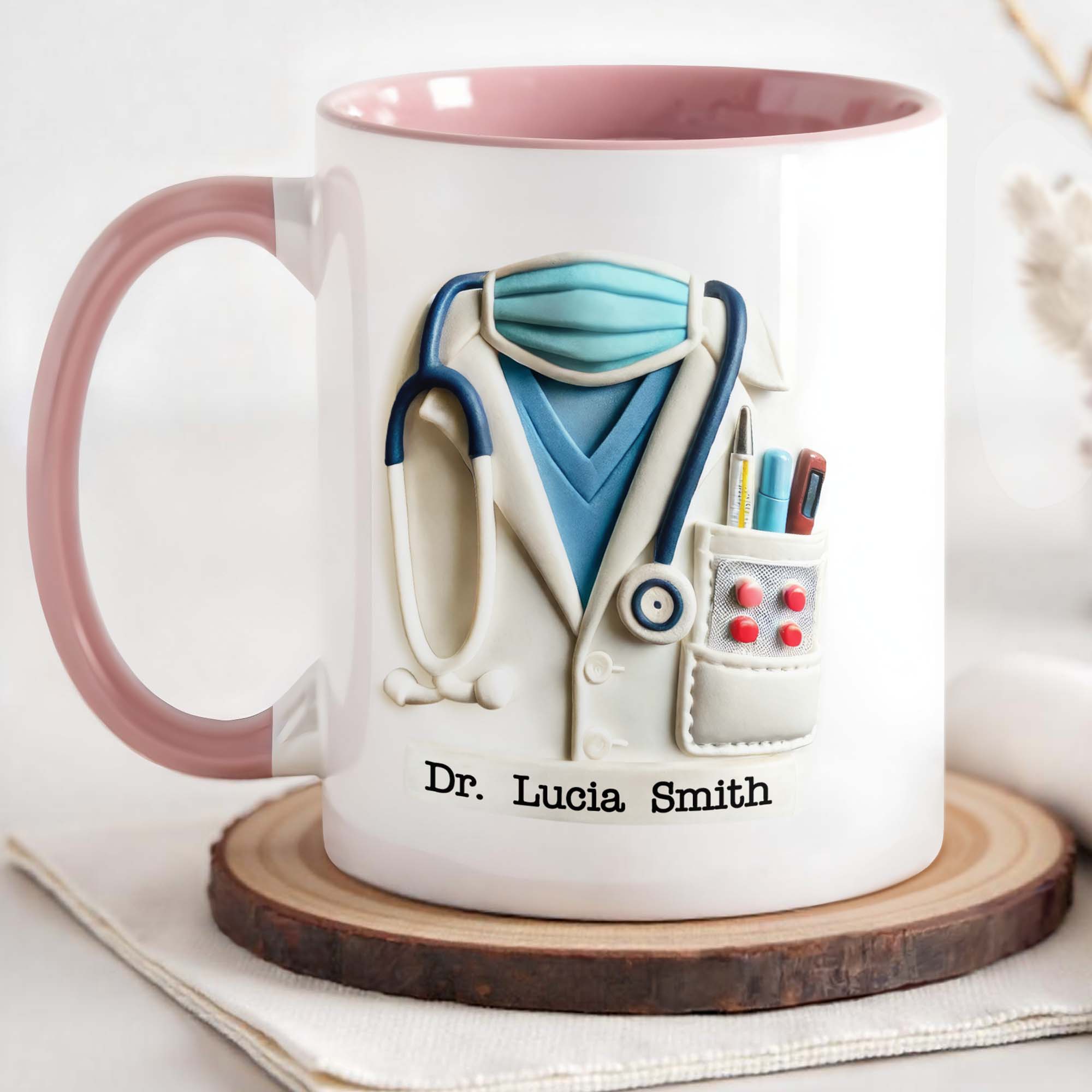 Personalized Medical Themed Stethoscope Lab Coat And Medical Mask Accent Mug Gifts For Doctor - Image 3