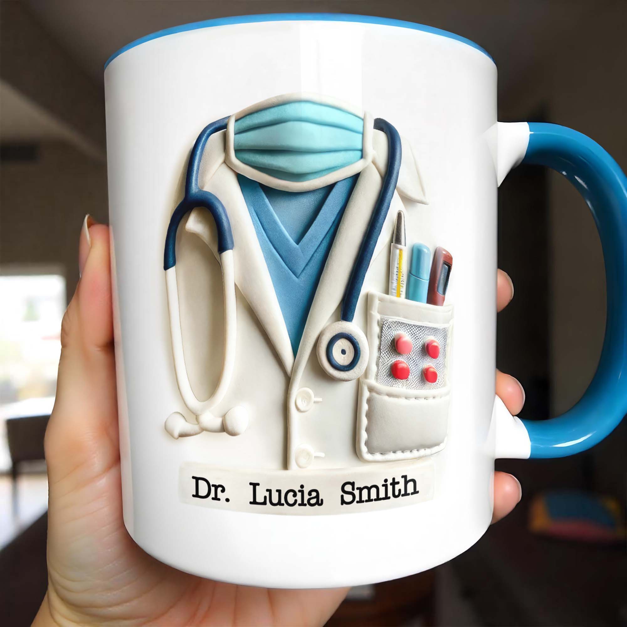 Personalized Medical Themed Stethoscope Lab Coat And Medical Mask Accent Mug Gifts For Doctor - Image 2