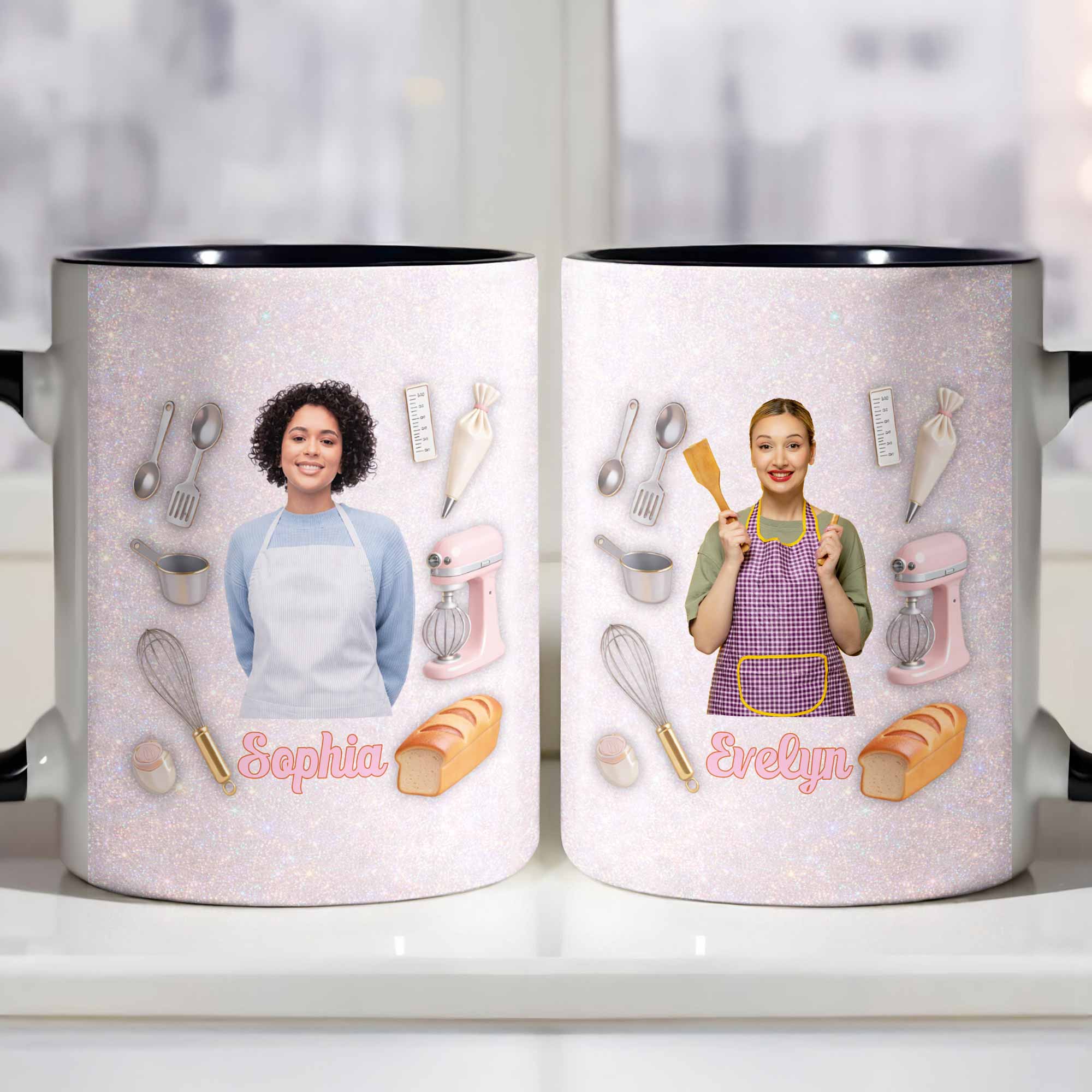 Personalized Mixer Bread And Whisk Baking Design Accent Mug Gifts For Baking Lovers