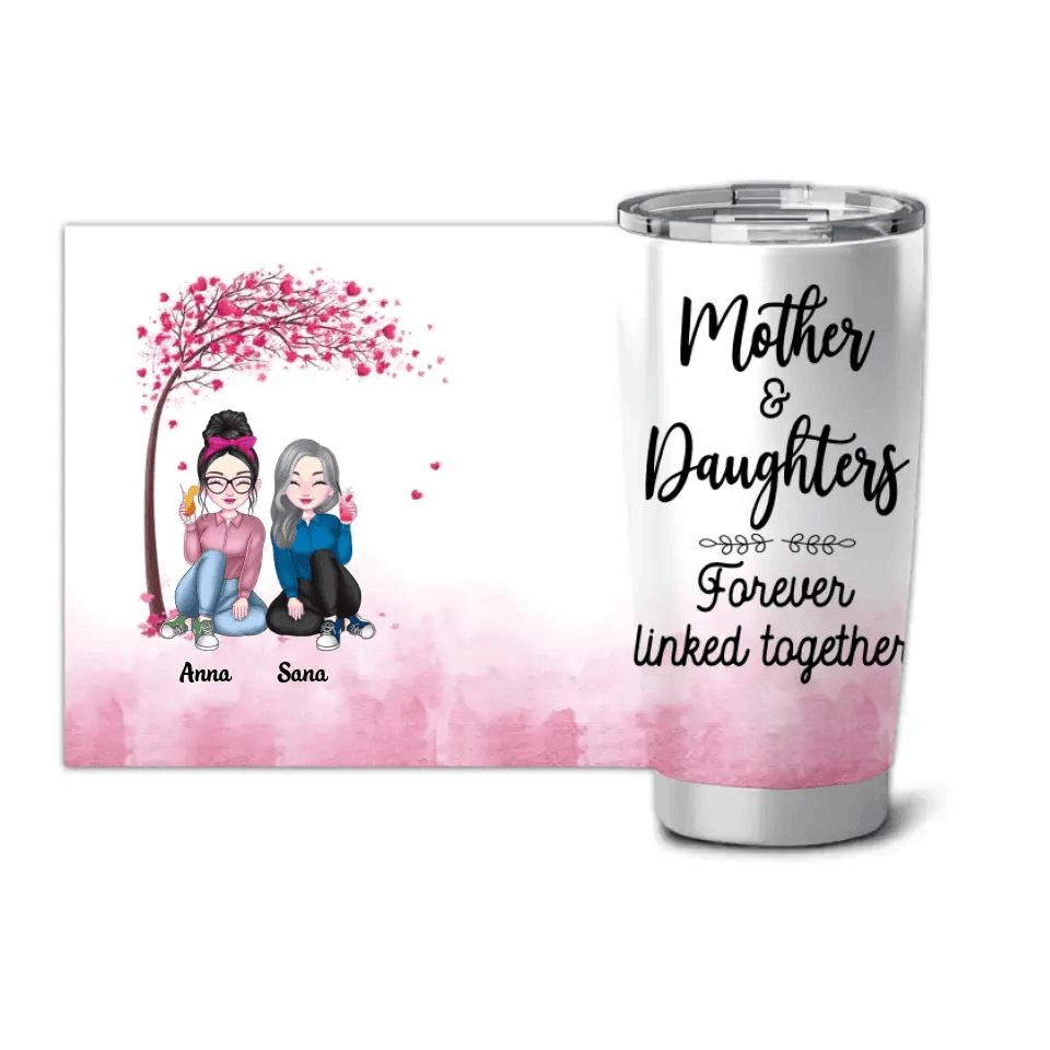 Personalized Mother And Daughters Forever Linked Together Tumbler Mothers Day Gift For Friends