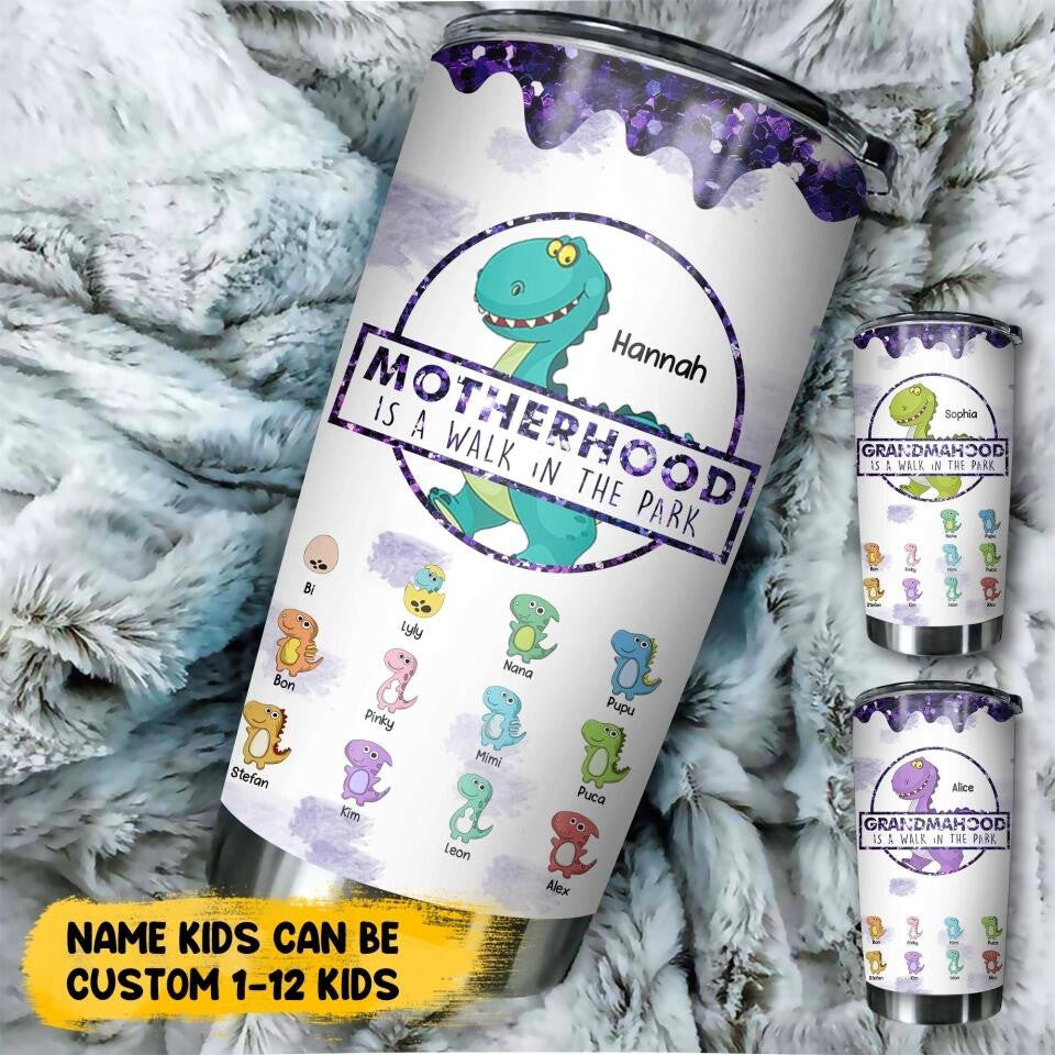 Personalized Motherhood Is A Walk In The Park Dinosaur Tumbler Mother'S Day Gifts For For Mom From Daughter - Image 2