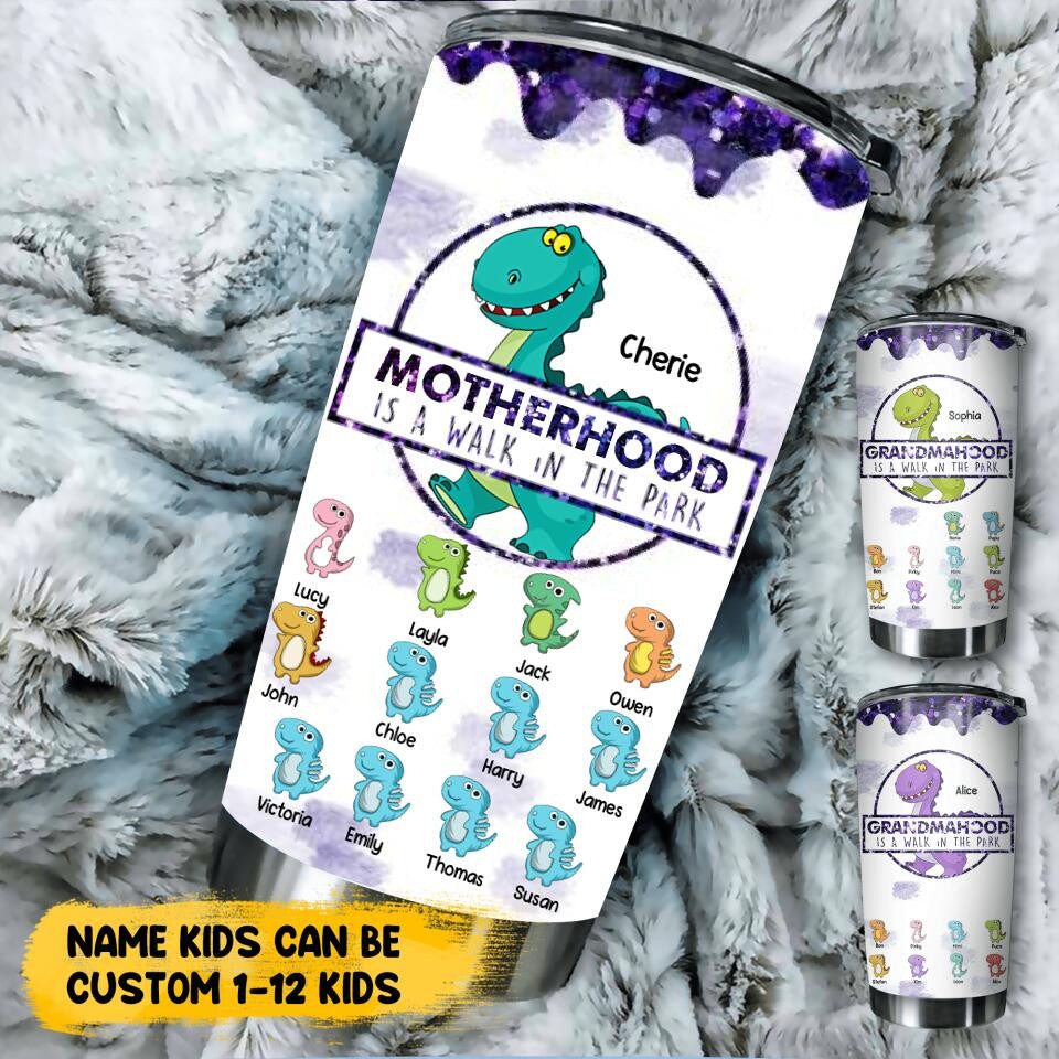 Personalized Motherhood Is A Walk In The Park Dinosaur Tumbler Mother'S Day Gifts For For Mom From Daughter