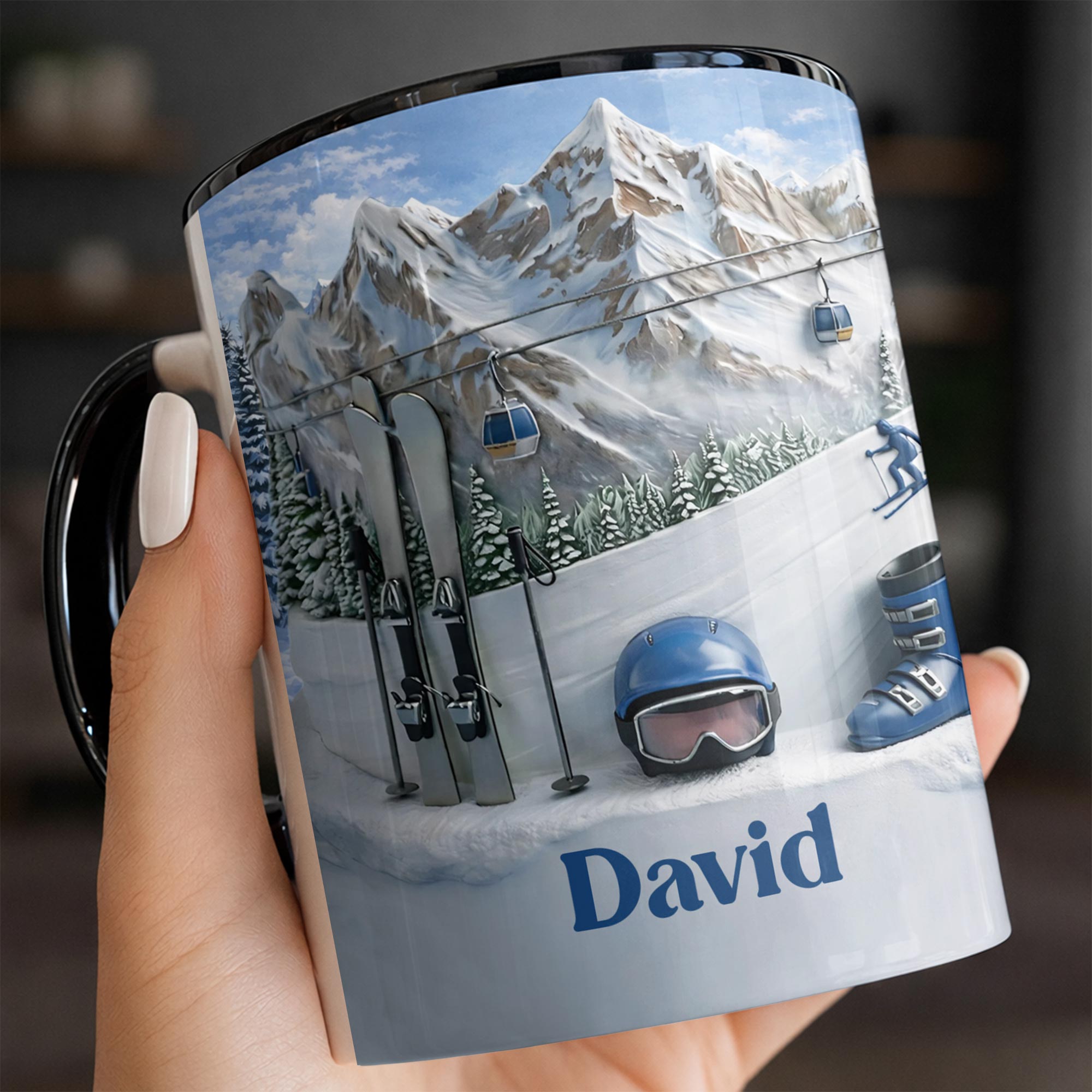 Personalized Mountains And Ski Lift Accent Mug Best Gifts For Skiing Lovers - Image 5