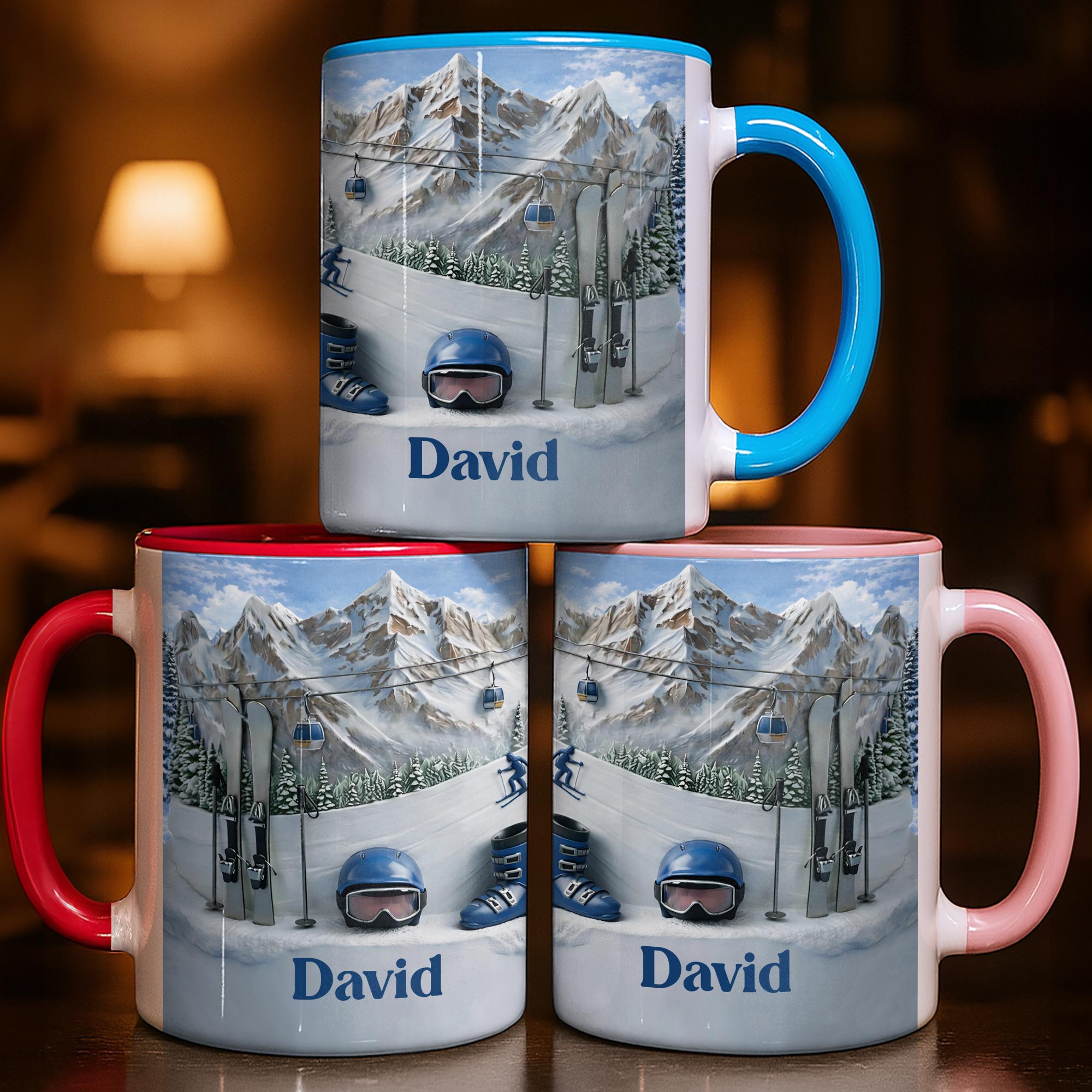 Personalized Mountains And Ski Lift Accent Mug Best Gifts For Skiing Lovers - Image 2