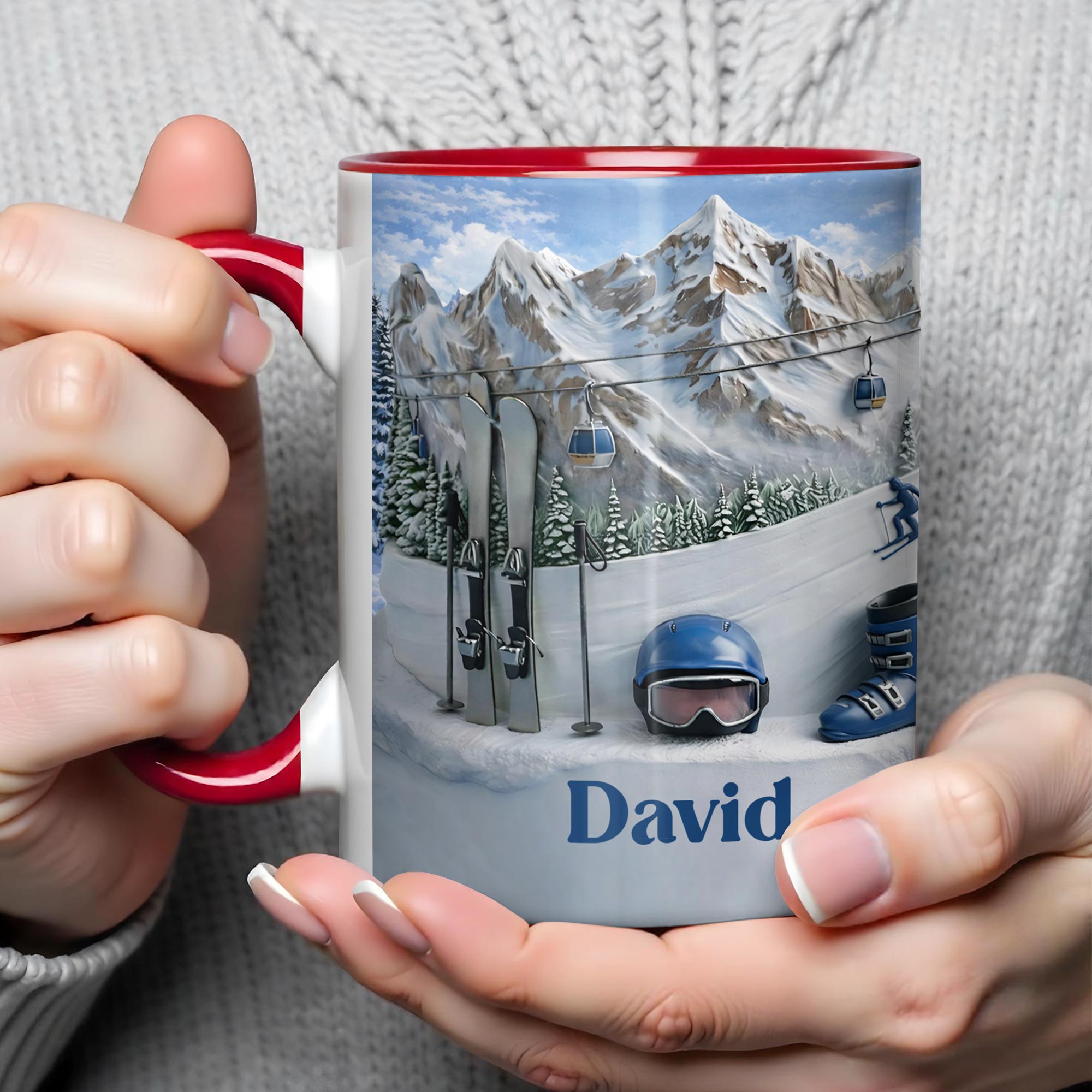 Personalized Mountains And Ski Lift Accent Mug Best Gifts For Skiing Lovers - Image 4