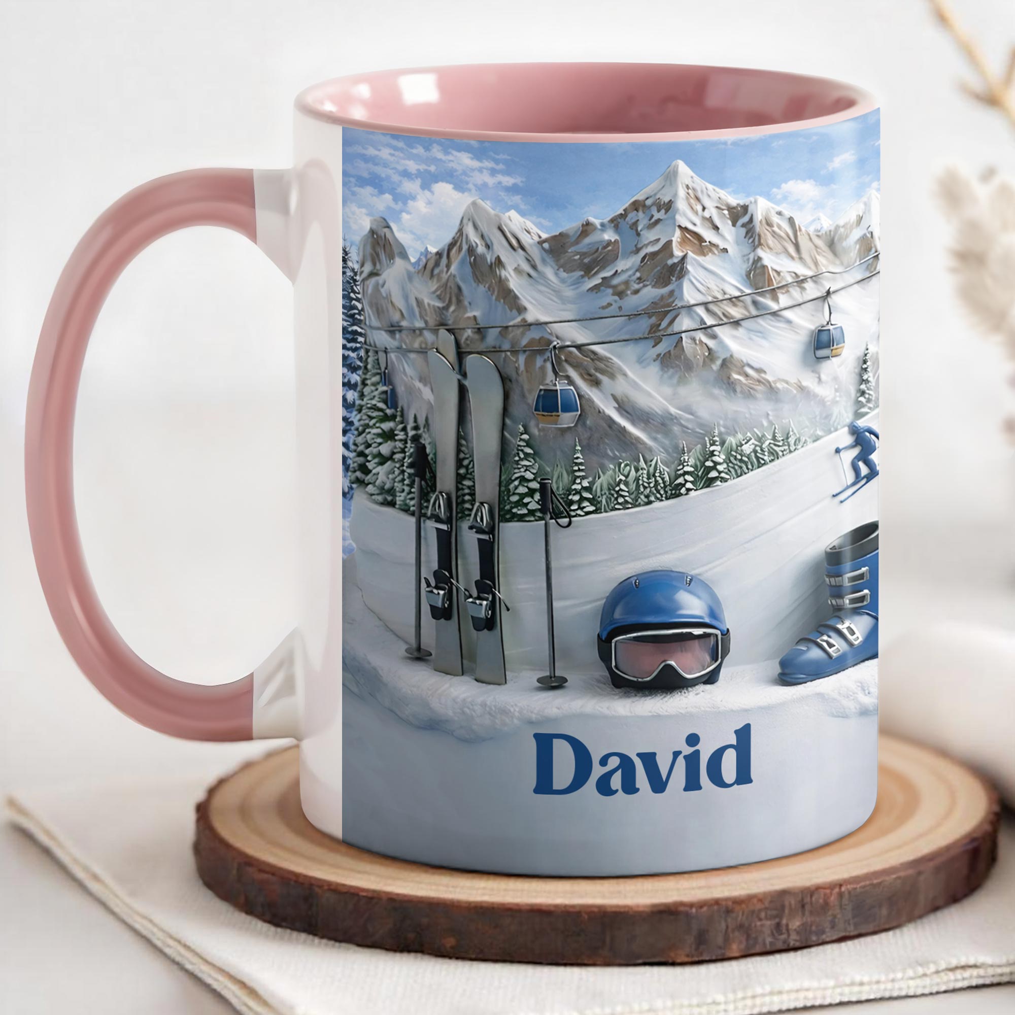 Personalized Mountains And Ski Lift Accent Mug Best Gifts For Skiing Lovers - Image 3