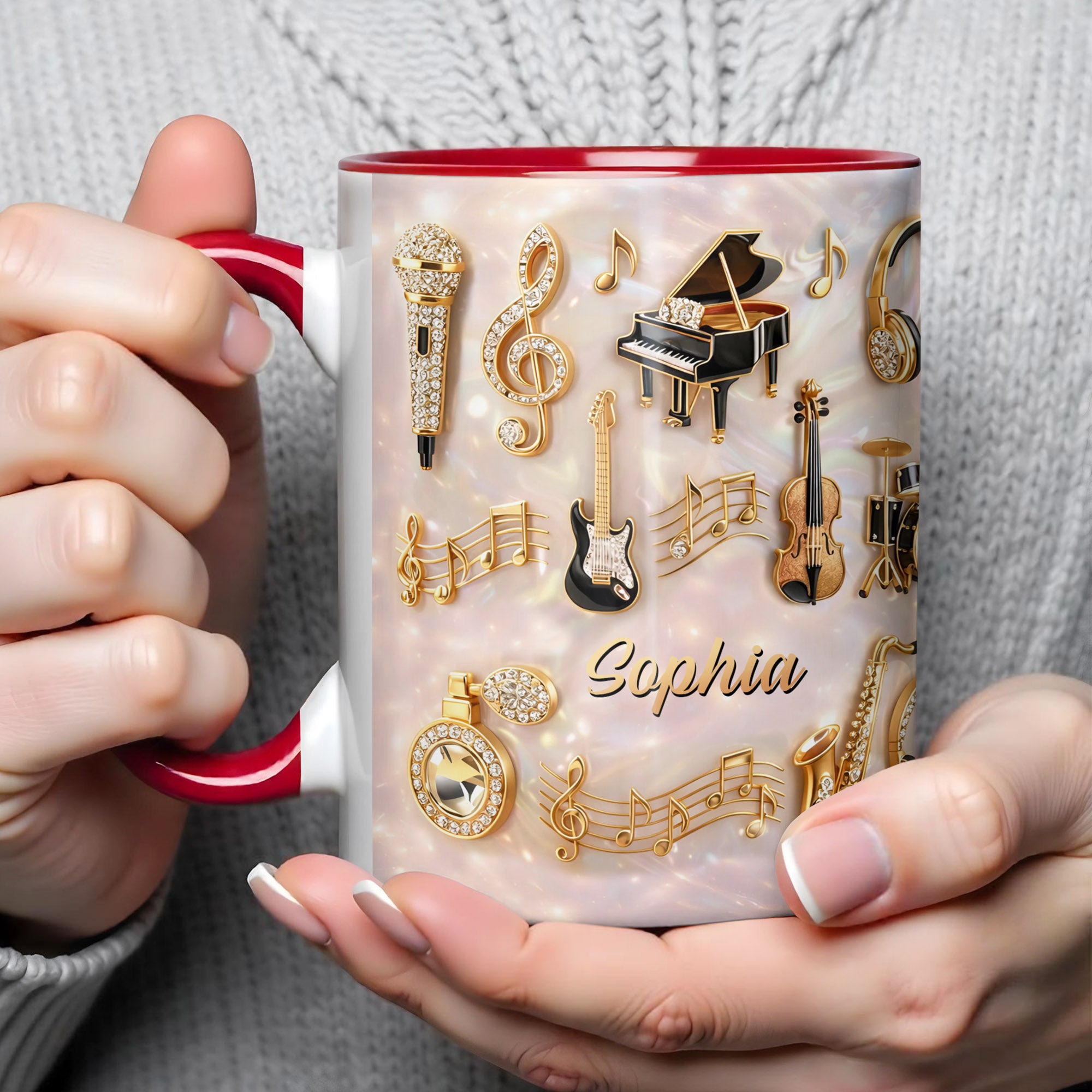 Personalized Music And Golden Melodies Piano Violin Guitar Accent Mug Gifts For Music Lovers - Image 3