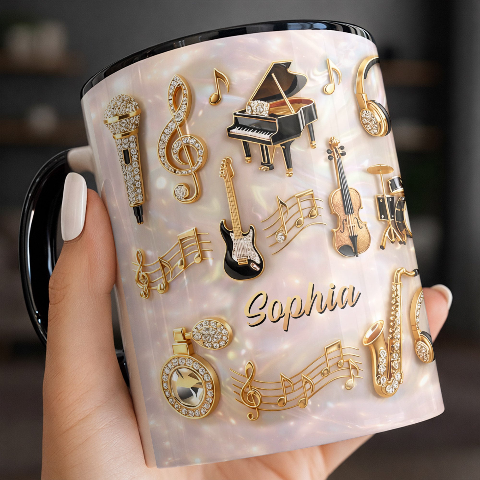 Personalized Music And Golden Melodies Piano Violin Guitar Accent Mug Gifts For Music Lovers - Image 5