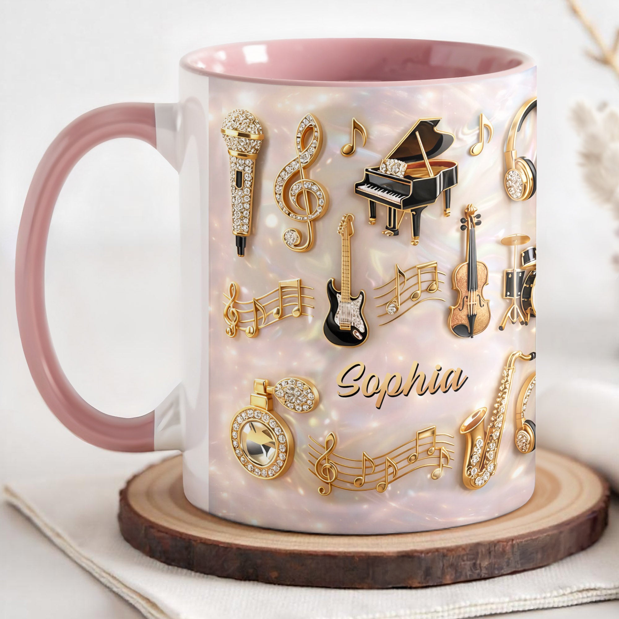 Personalized Music And Golden Melodies Piano Violin Guitar Accent Mug Gifts For Music Lovers - Image 4
