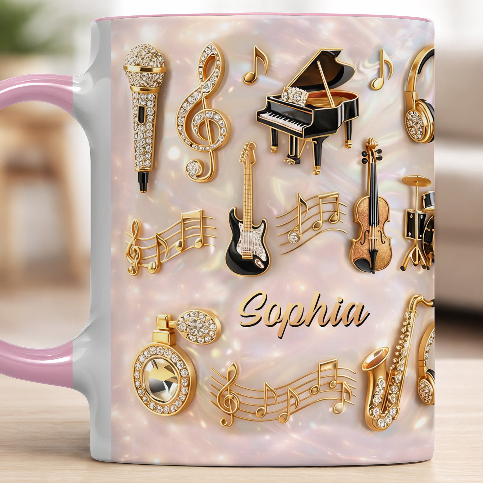 Personalized Music And Golden Melodies Piano Violin Guitar Accent Mug Gifts For Music Lovers - Image 6