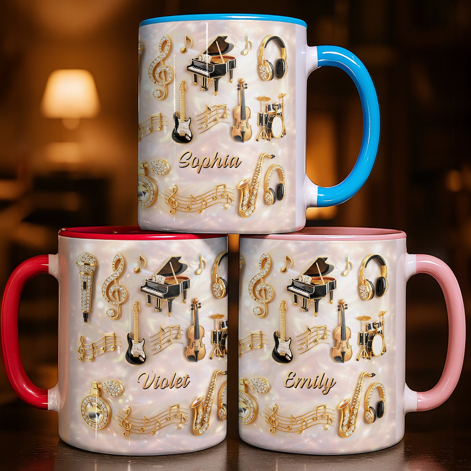 Personalized Music And Golden Melodies Piano Violin Guitar Accent Mug Gifts For Music Lovers - Image 2