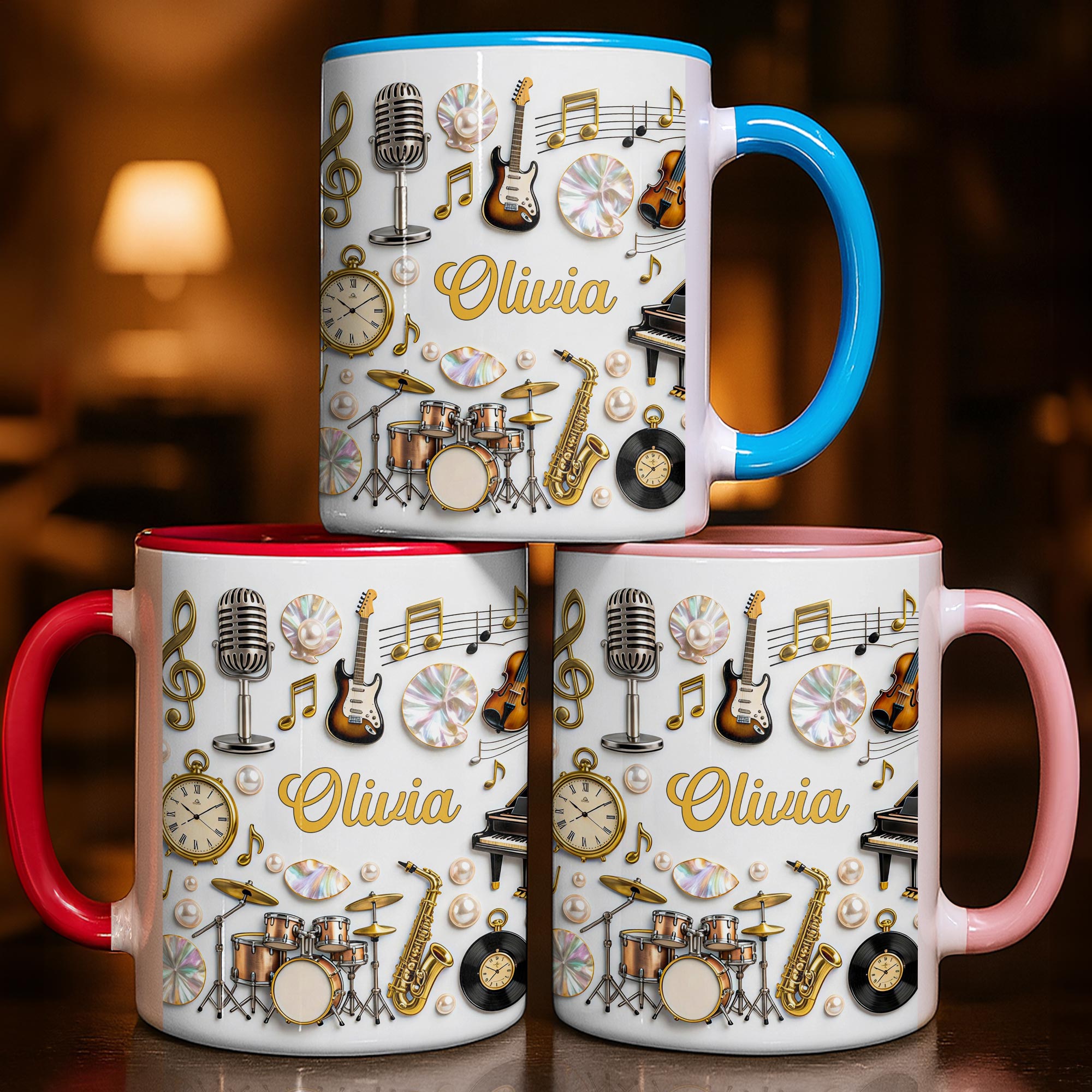 Personalized Music Notes Guitar Drums And Saxophone Accent Mug Gifts For Music Lovers - Image 3