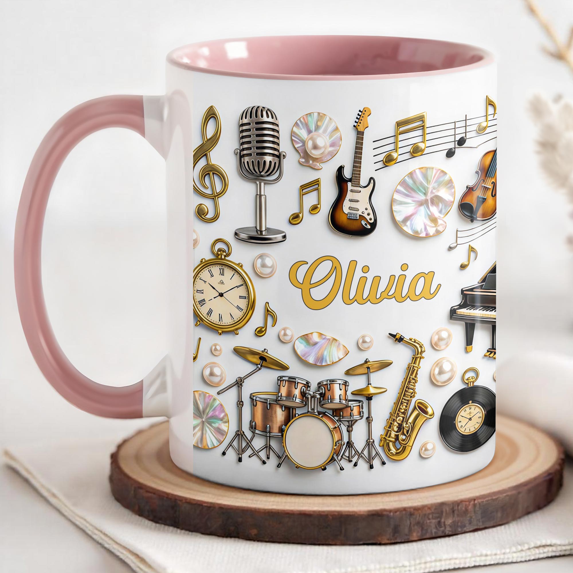 Personalized Music Notes Guitar Drums And Saxophone Accent Mug Gifts For Music Lovers - Image 4