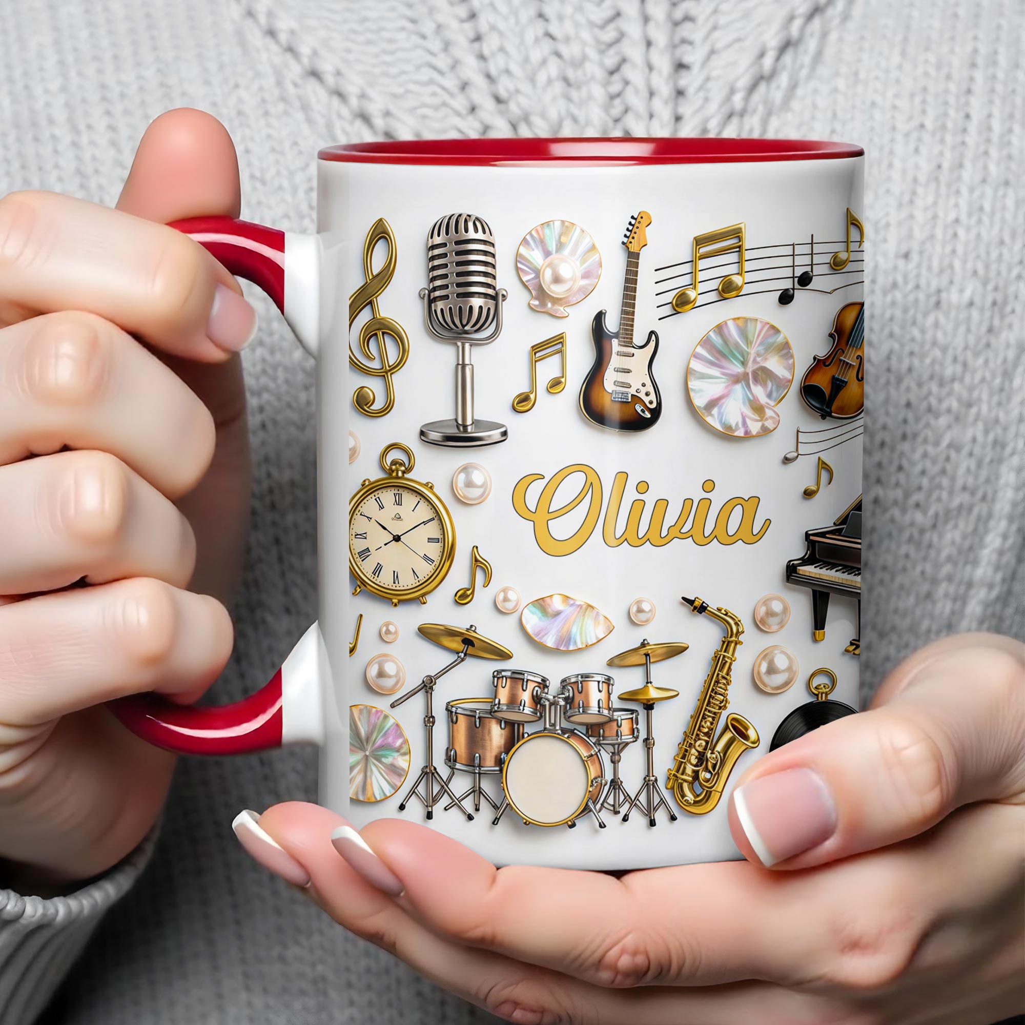 Personalized Music Notes Guitar Drums And Saxophone Accent Mug Gifts For Music Lovers - Image 5