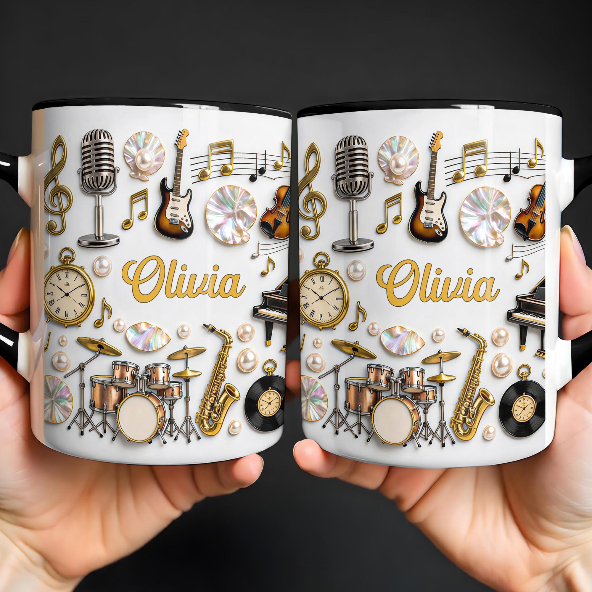 Personalized Music Notes Guitar Drums And Saxophone Accent Mug Gifts For Music Lovers - Image 2