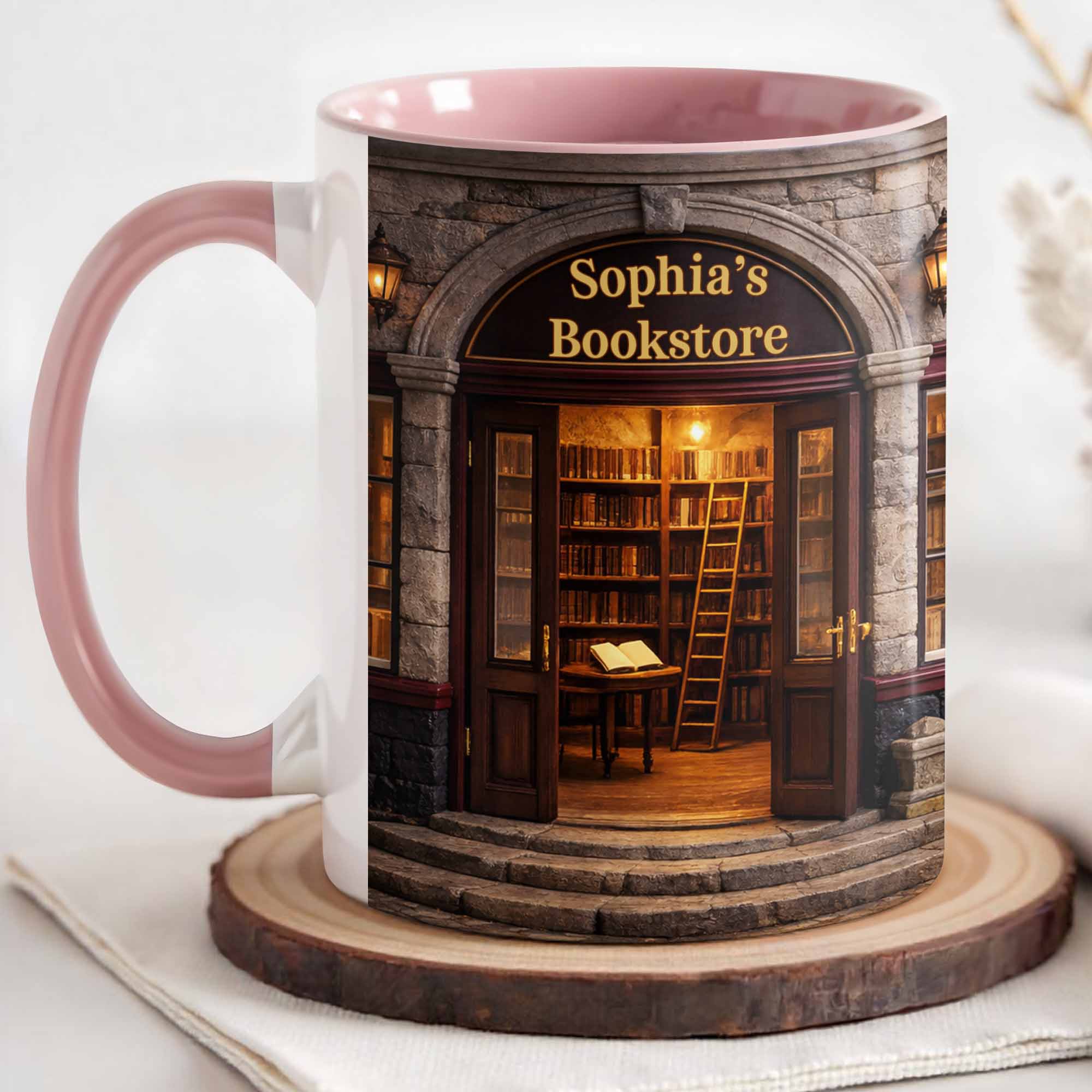 Personalized My Bookstore Vintage Accent Mug Library Books And Bookshelf Cup Book Lovers Gifts - Image 2
