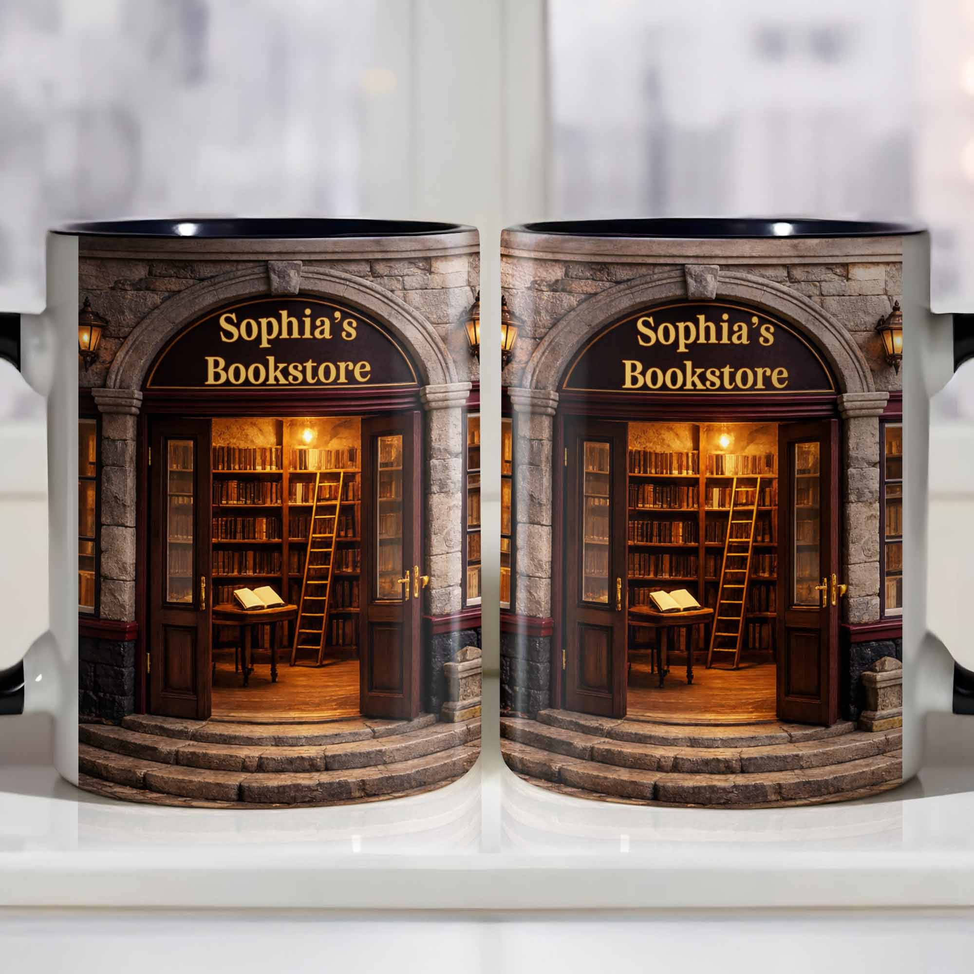 Personalized My Bookstore Vintage Accent Mug Library Books And Bookshelf Cup Book Lovers Gifts