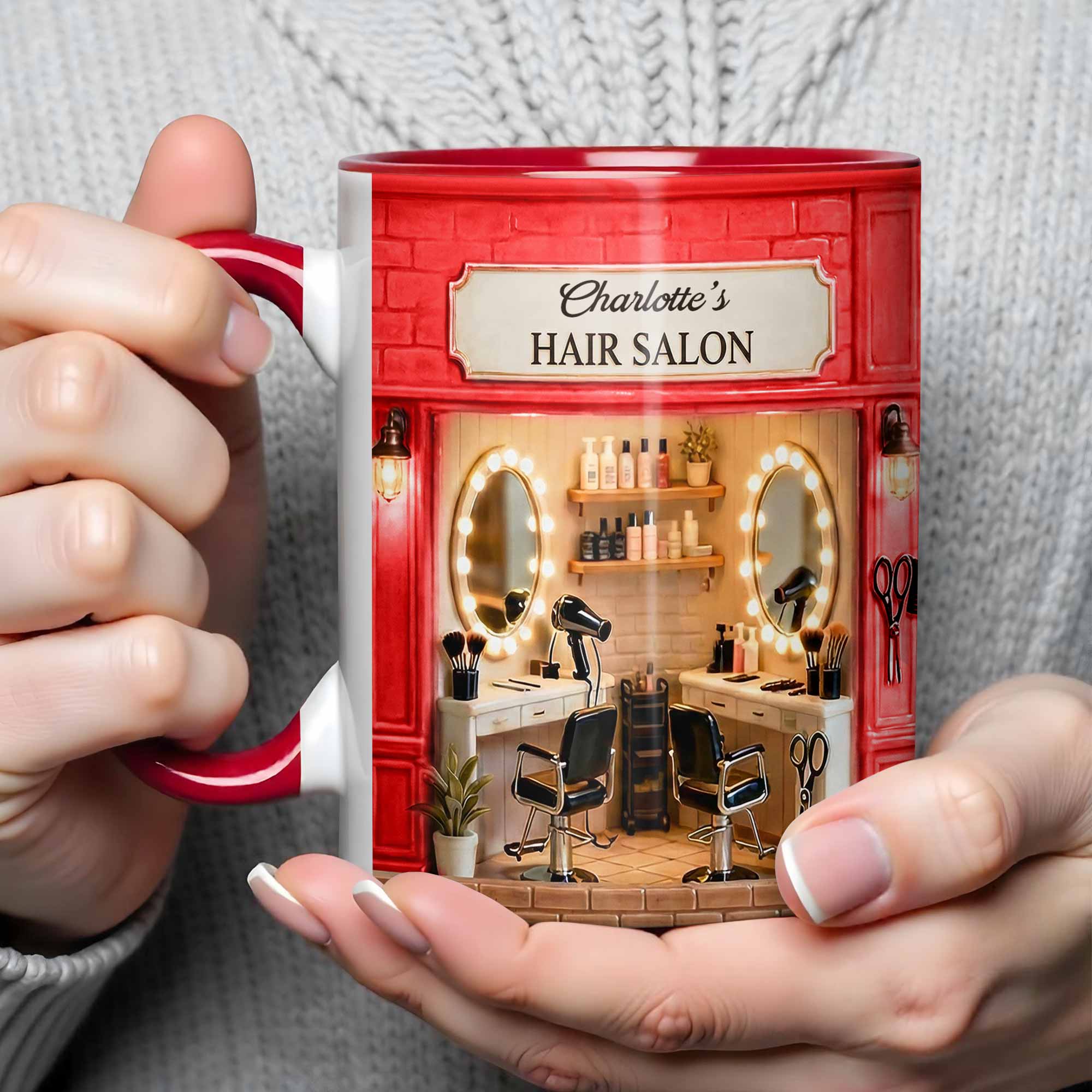 Personalized My Hair Salon Design With Barber Chairs And Mirrors Accent Mug Hairstylist Gifts - Image 5