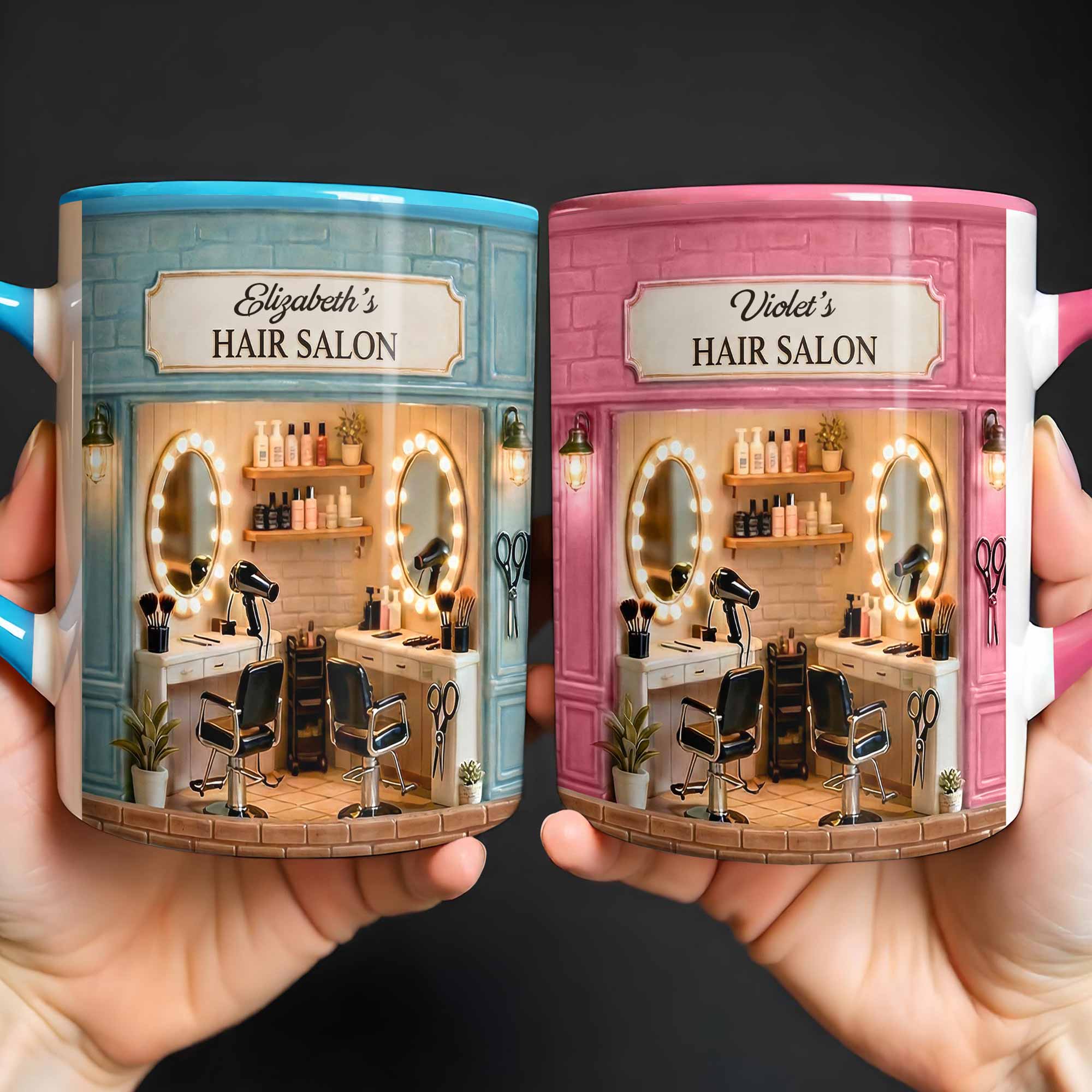 Personalized My Hair Salon Design With Barber Chairs And Mirrors Accent Mug Hairstylist Gifts - Image 4