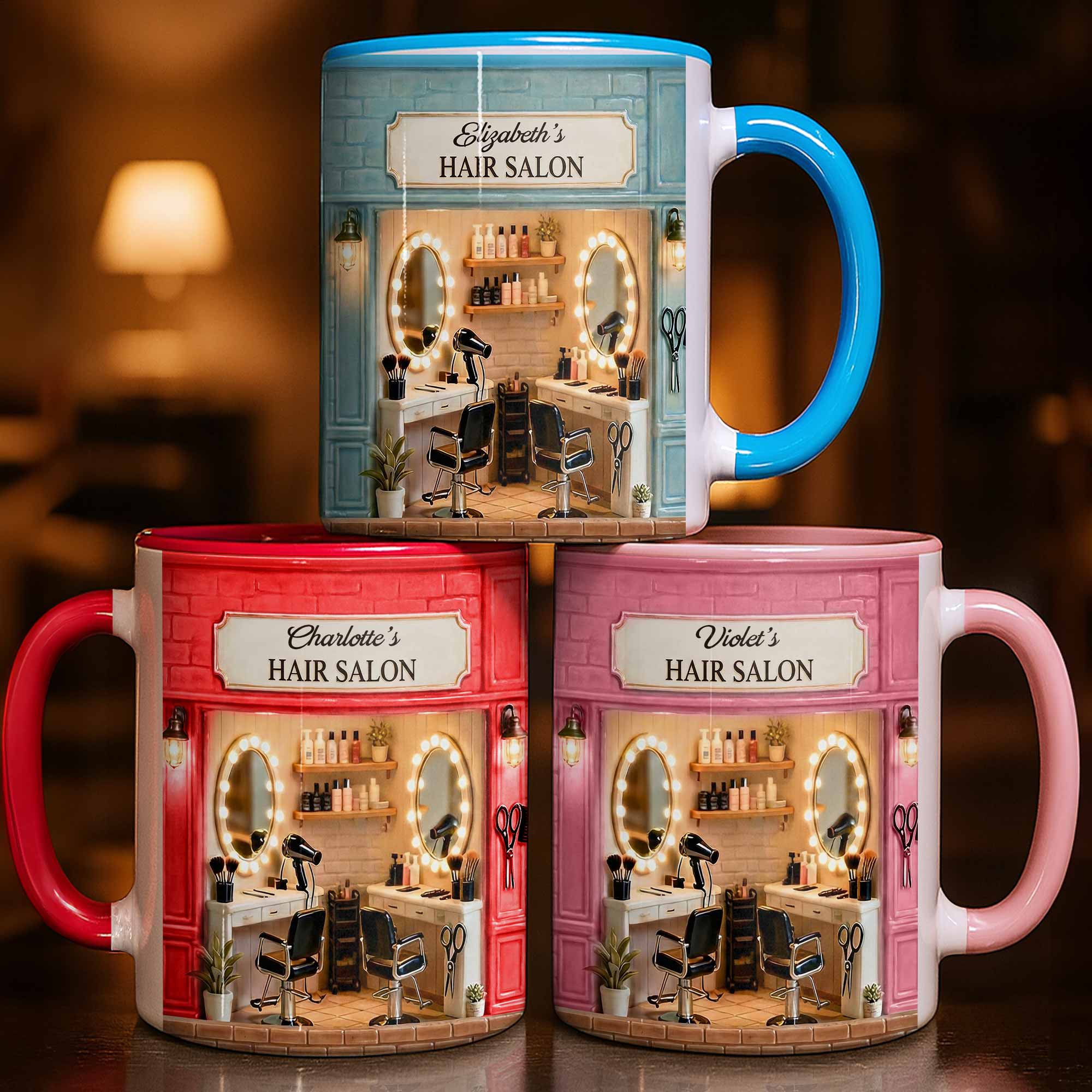 Personalized My Hair Salon Design With Barber Chairs And Mirrors Accent Mug Hairstylist Gifts - Image 3
