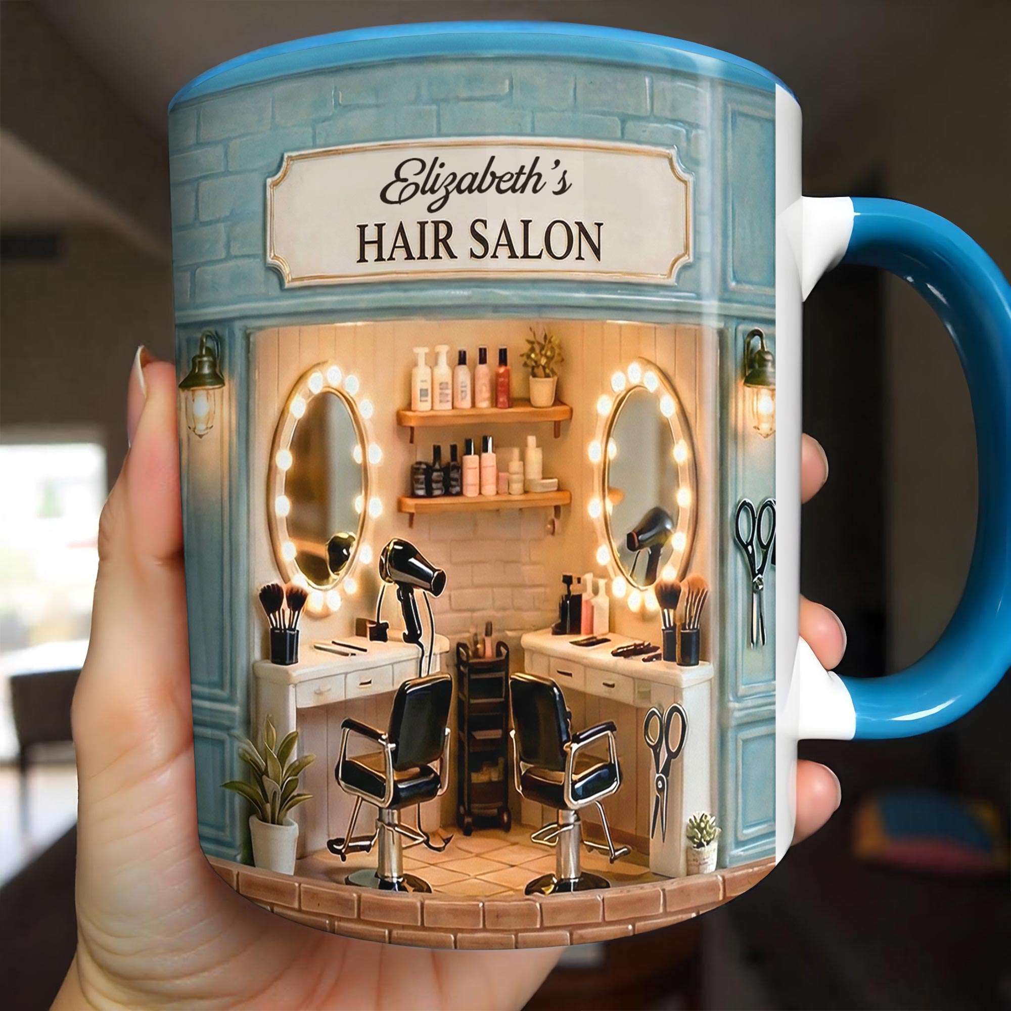 Personalized My Hair Salon Design With Barber Chairs And Mirrors Accent Mug Hairstylist Gifts - Image 2