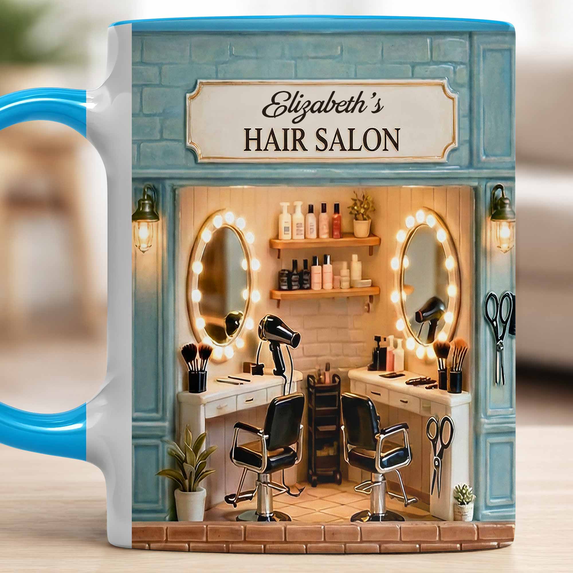 Personalized My Hair Salon Design With Barber Chairs And Mirrors Accent Mug Hairstylist Gifts - Image 7