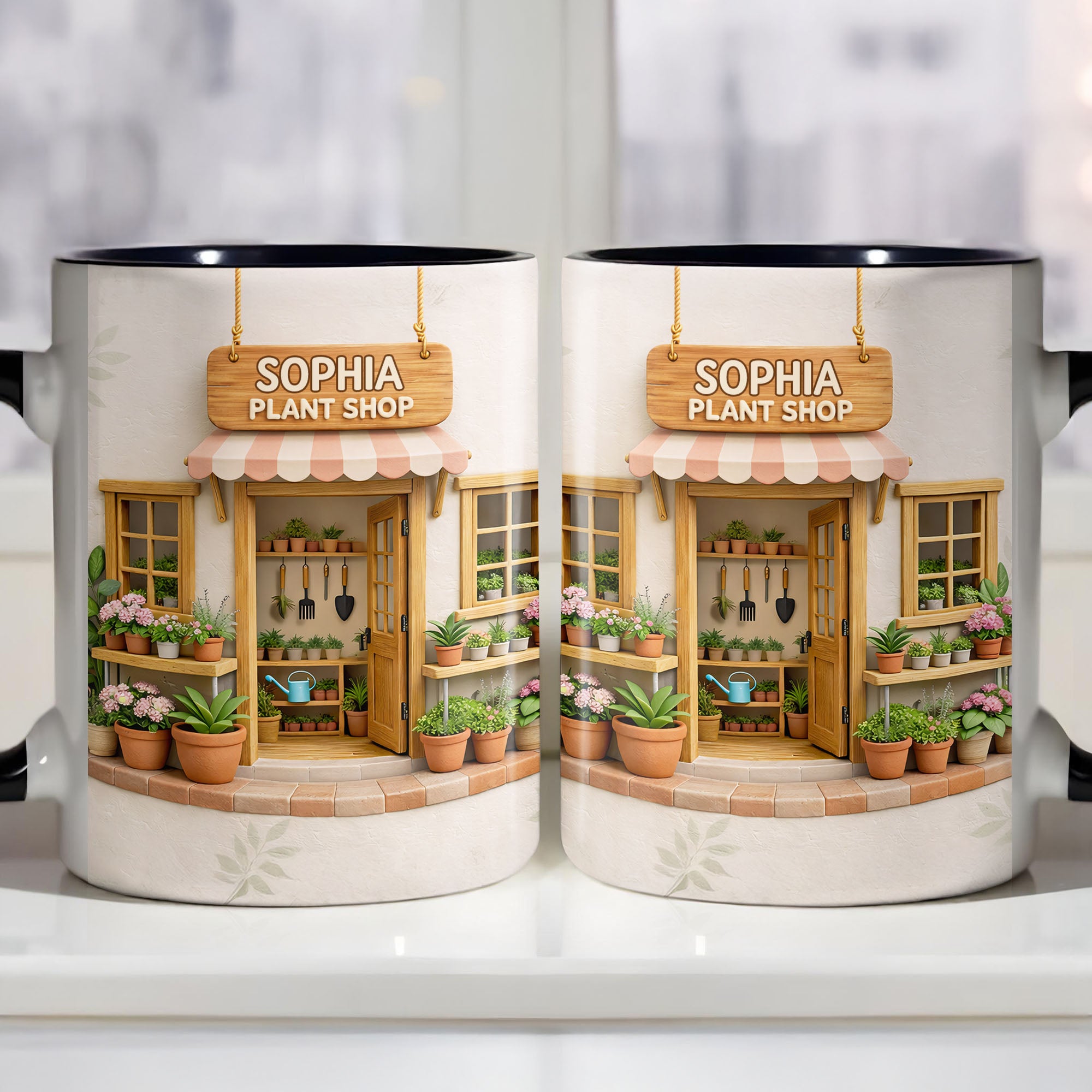 Personalized My Plant Shop With Potted Flowers And Gardening Tools Accent Mug Plant Lover Gifts