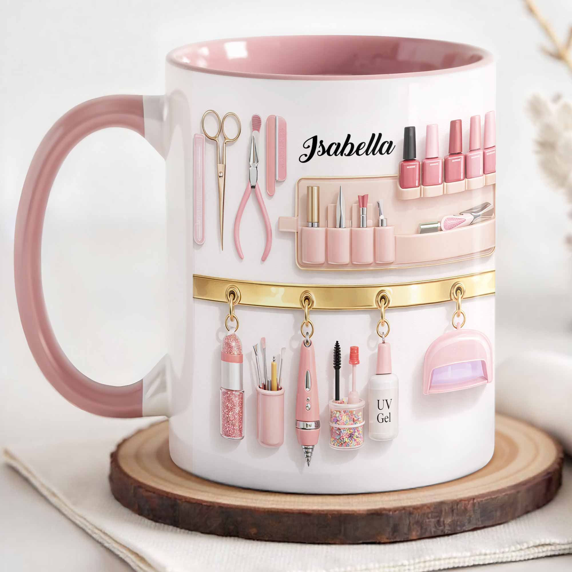 Personalized Nail Tech Tools And Pink Beauty Essentials Accent Mug Gifts For Her - Image 4
