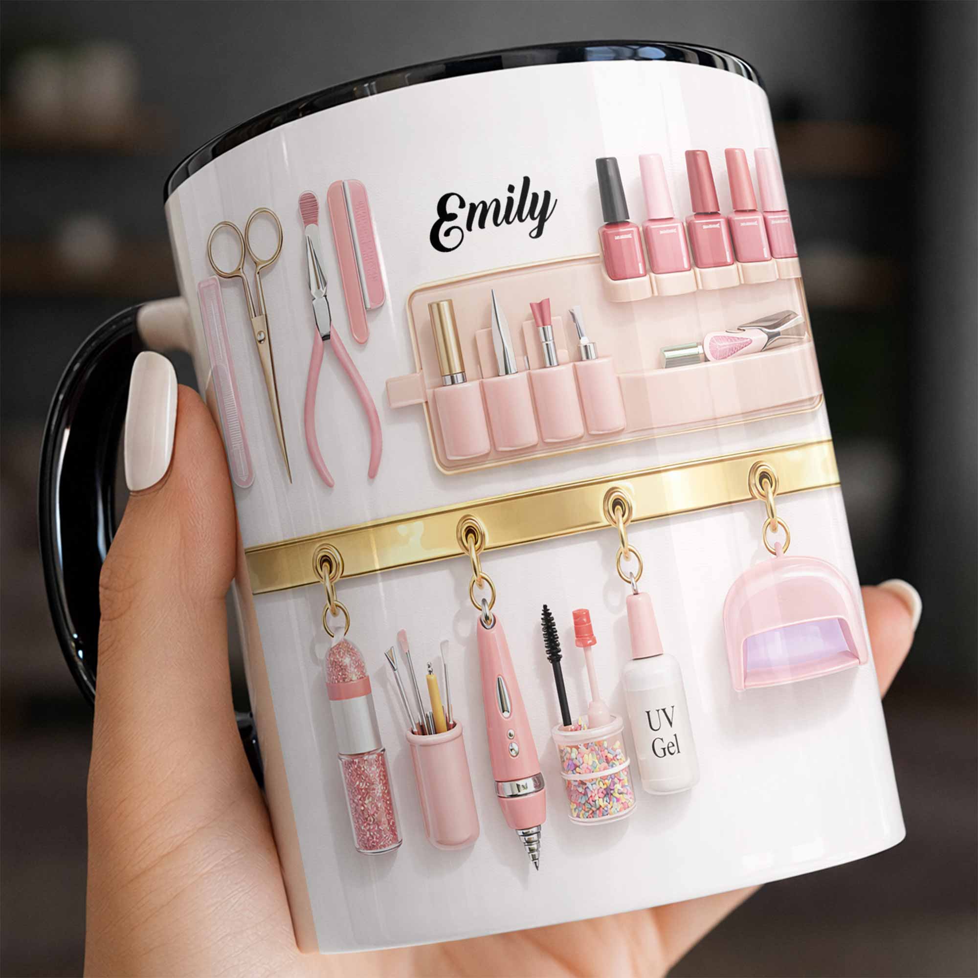 Personalized Nail Tech Tools And Pink Beauty Essentials Accent Mug Gifts For Her - Image 6