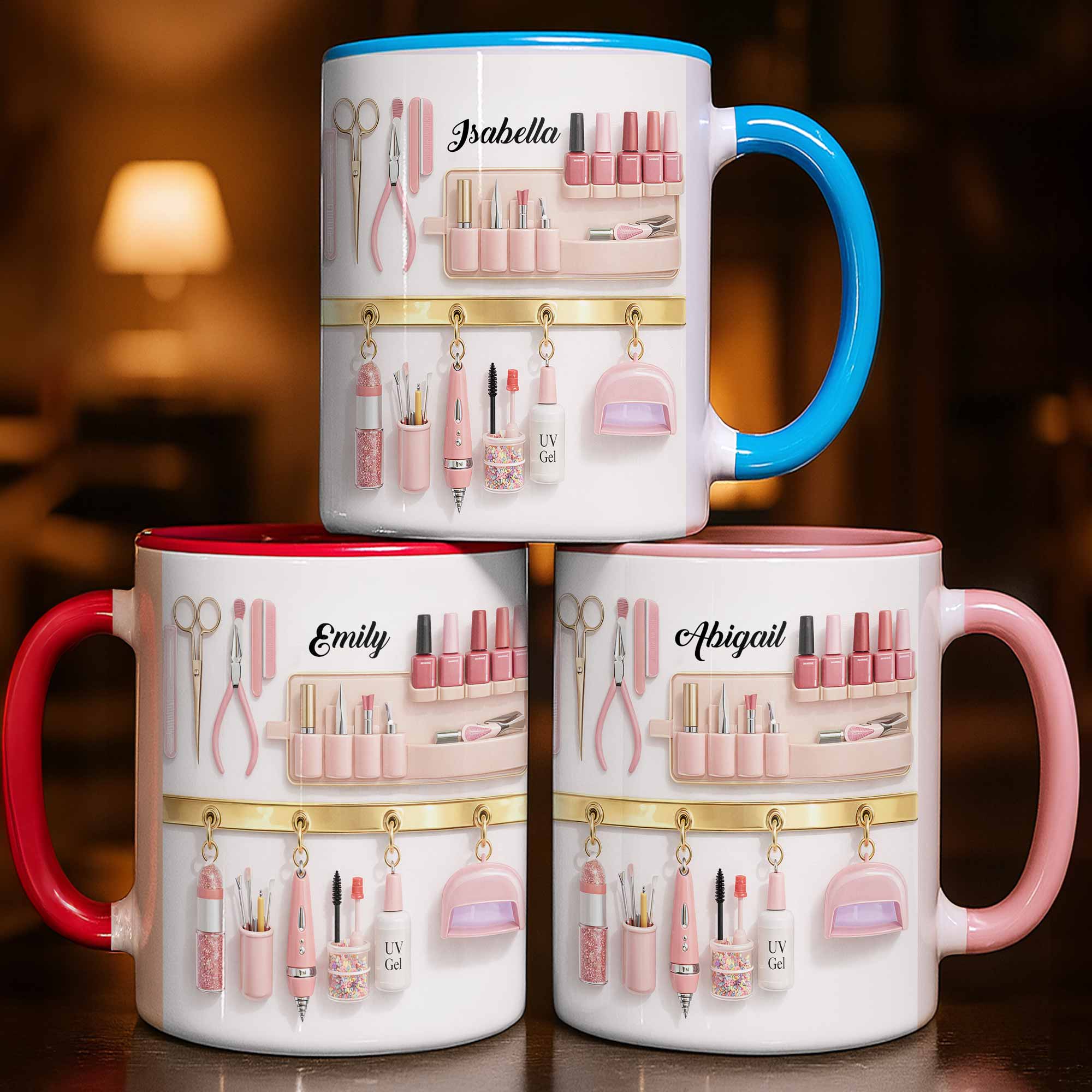 Personalized Nail Tech Tools And Pink Beauty Essentials Accent Mug Gifts For Her - Image 3