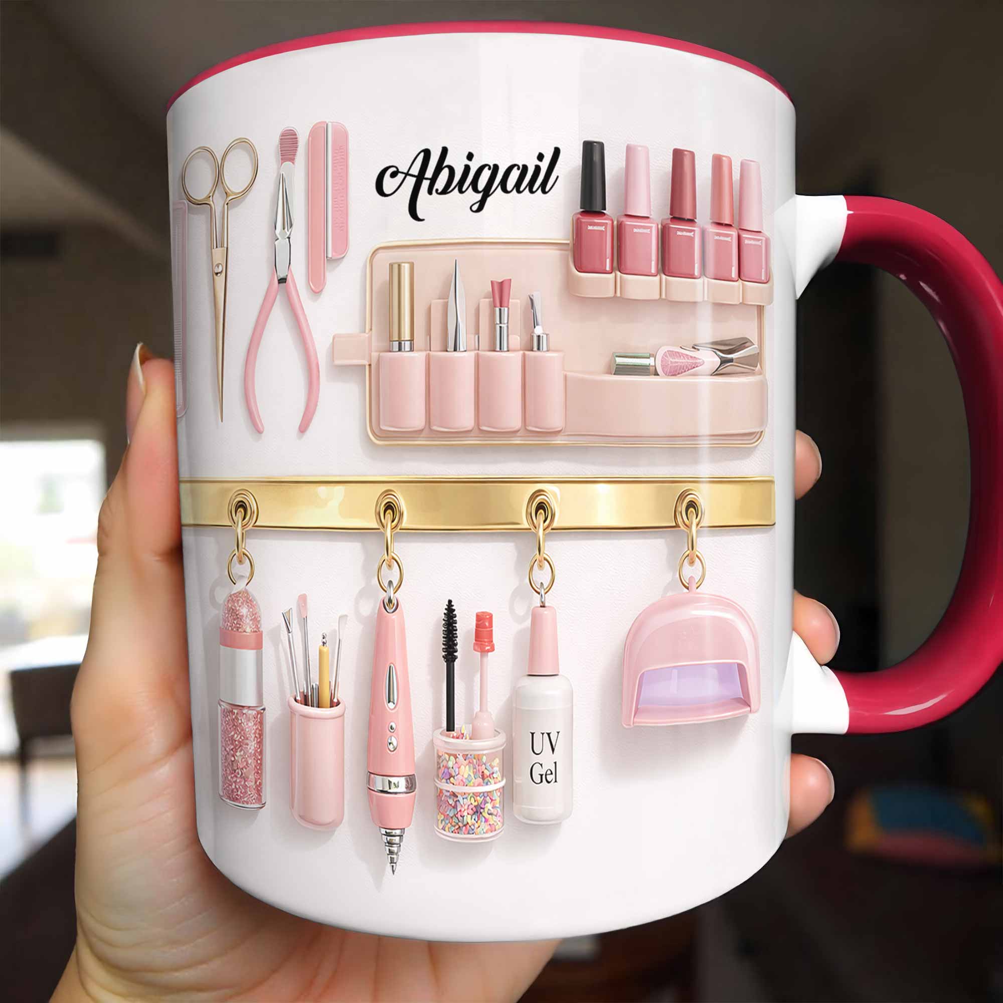 Personalized Nail Tech Tools And Pink Beauty Essentials Accent Mug Gifts For Her - Image 2