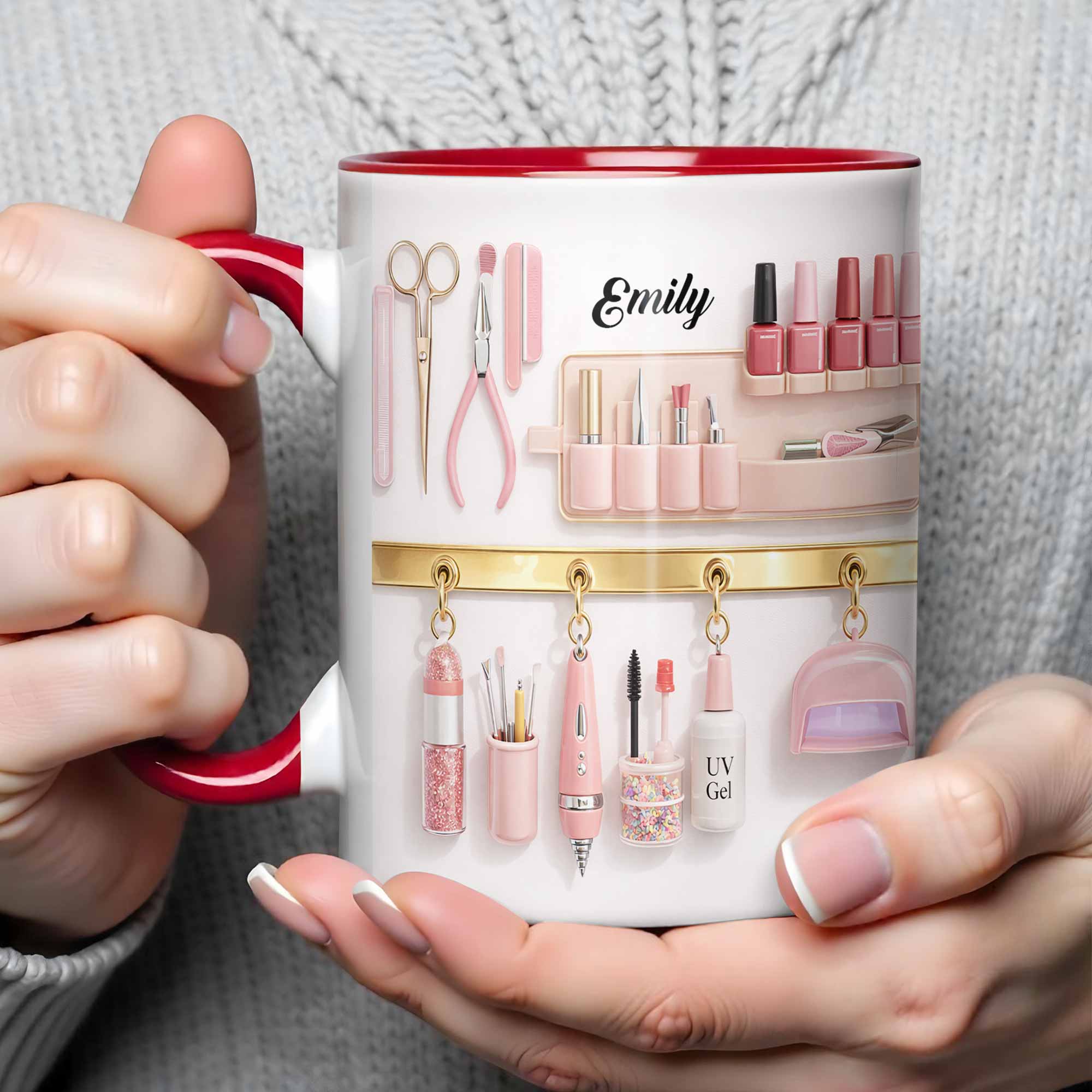 Personalized Nail Tech Tools And Pink Beauty Essentials Accent Mug Gifts For Her - Image 5
