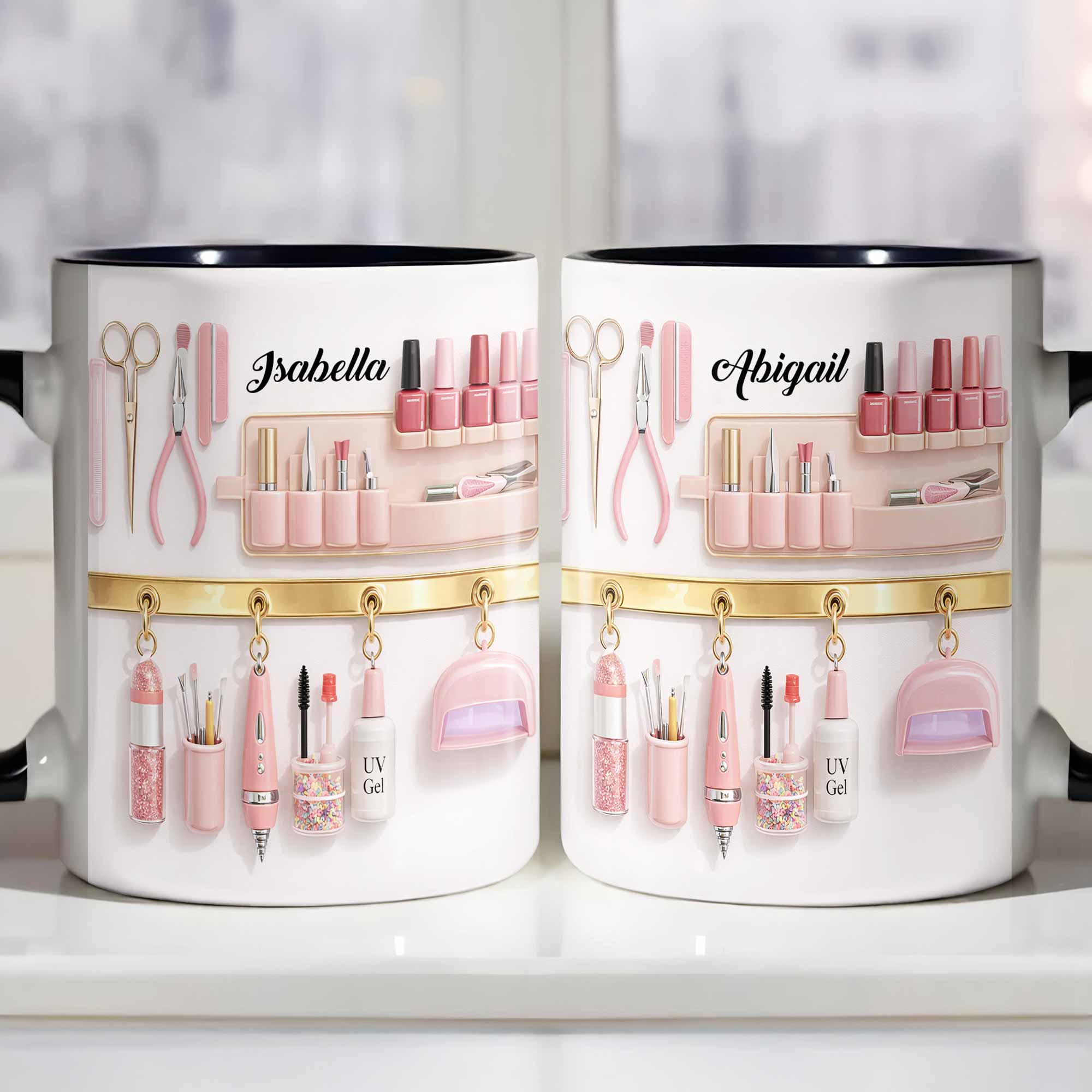 Personalized Nail Tech Tools And Pink Beauty Essentials Accent Mug Gifts For Her