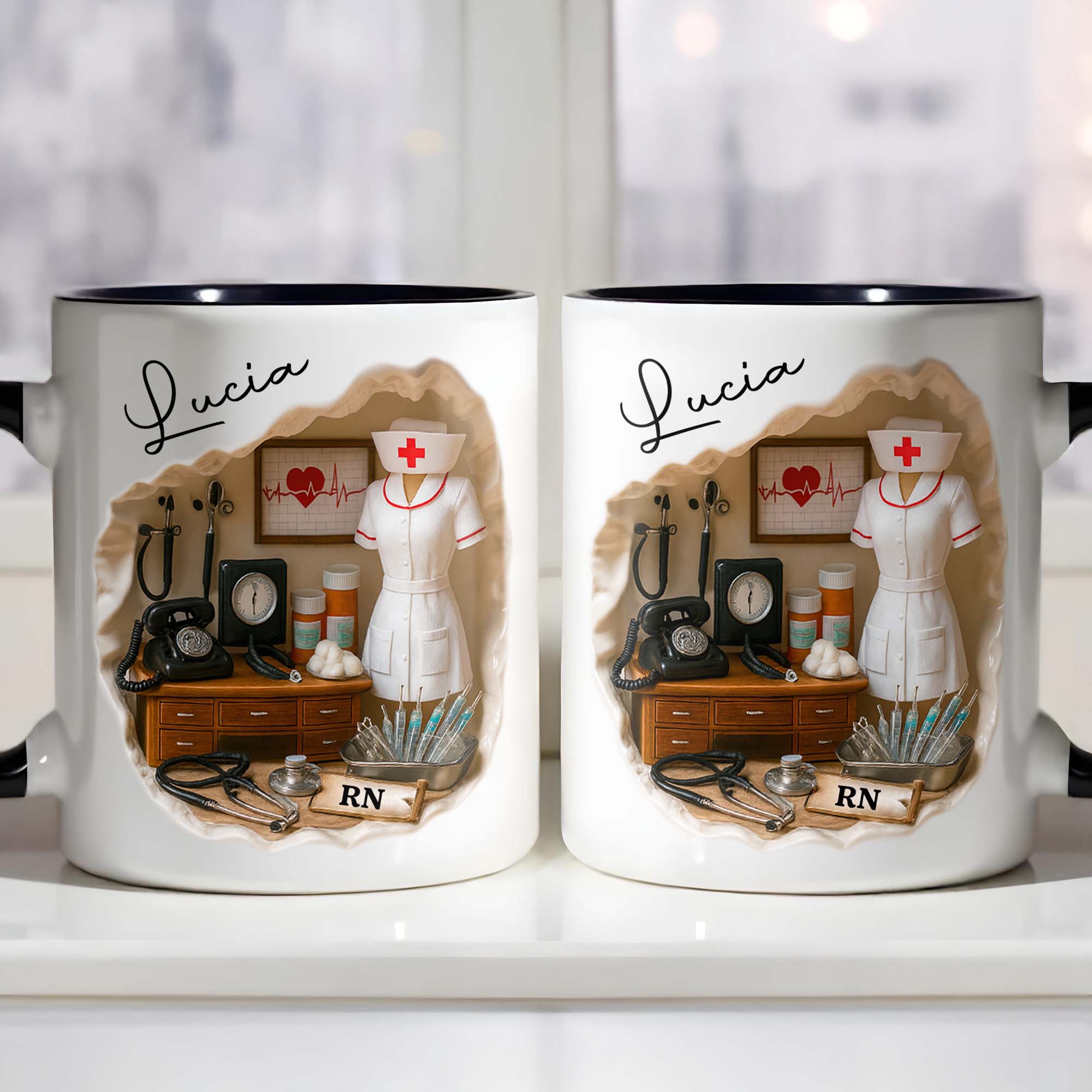 Personalized Nurse Uniform And Medical Tools Accent Mug Tribute To Healthcare Professionals
