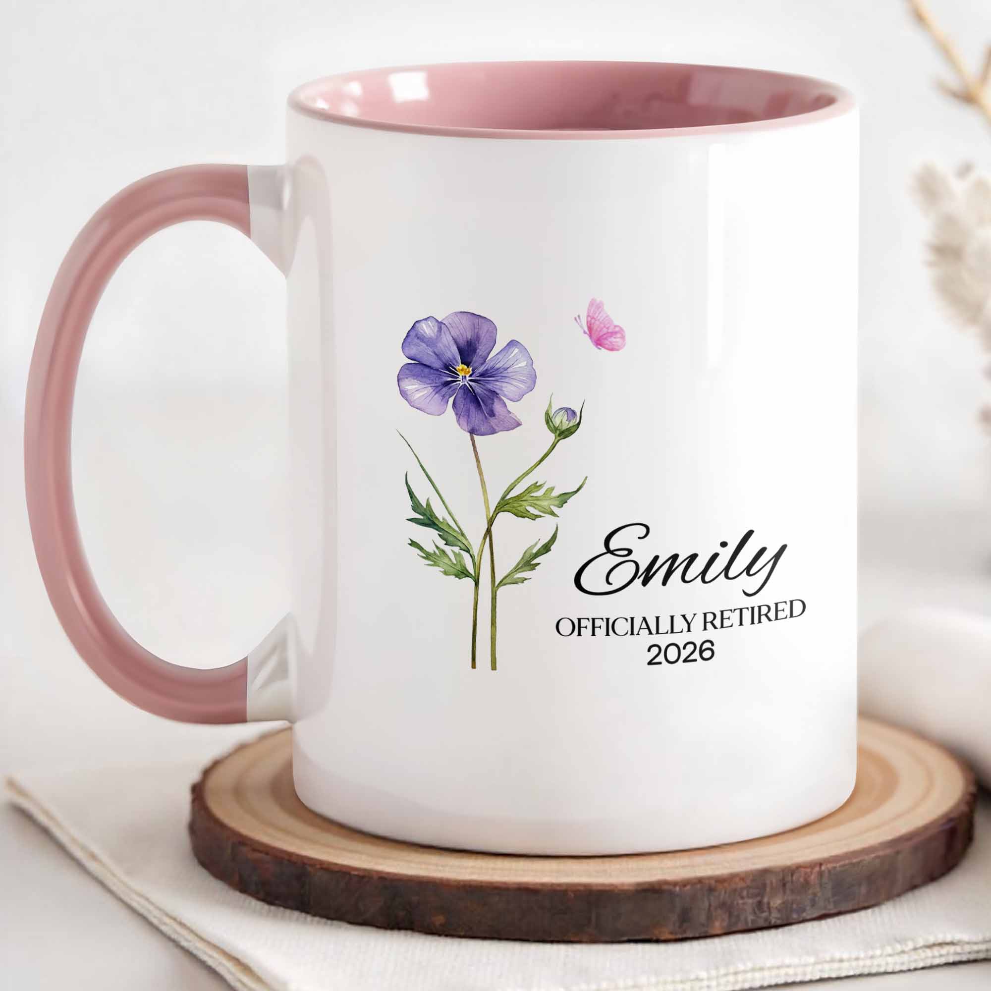 Personalized Officially Retired Purple Flower And Butterfly Accent Mug Best Retirement Gifts - Image 3