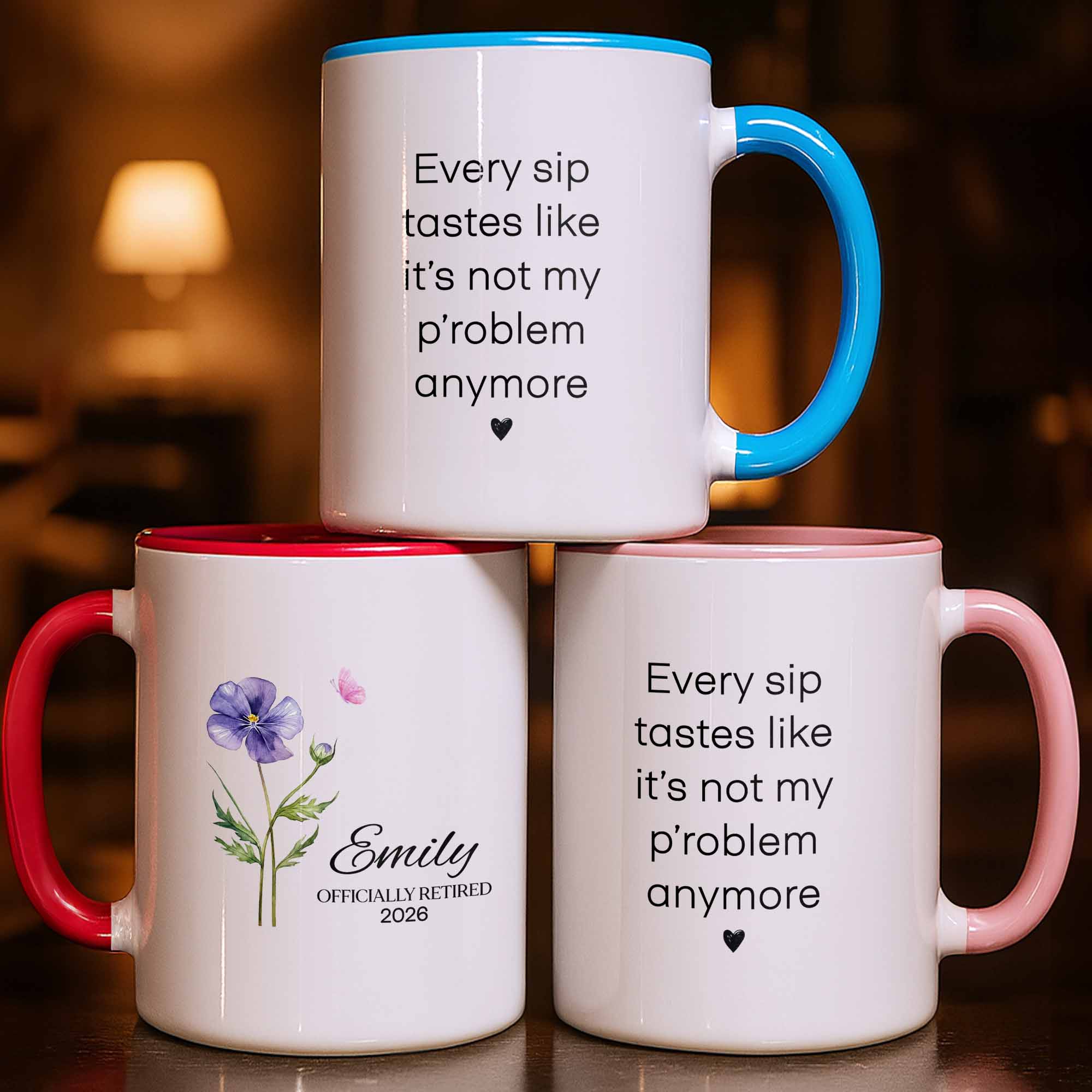 Personalized Officially Retired Purple Flower And Butterfly Accent Mug Best Retirement Gifts - Image 2