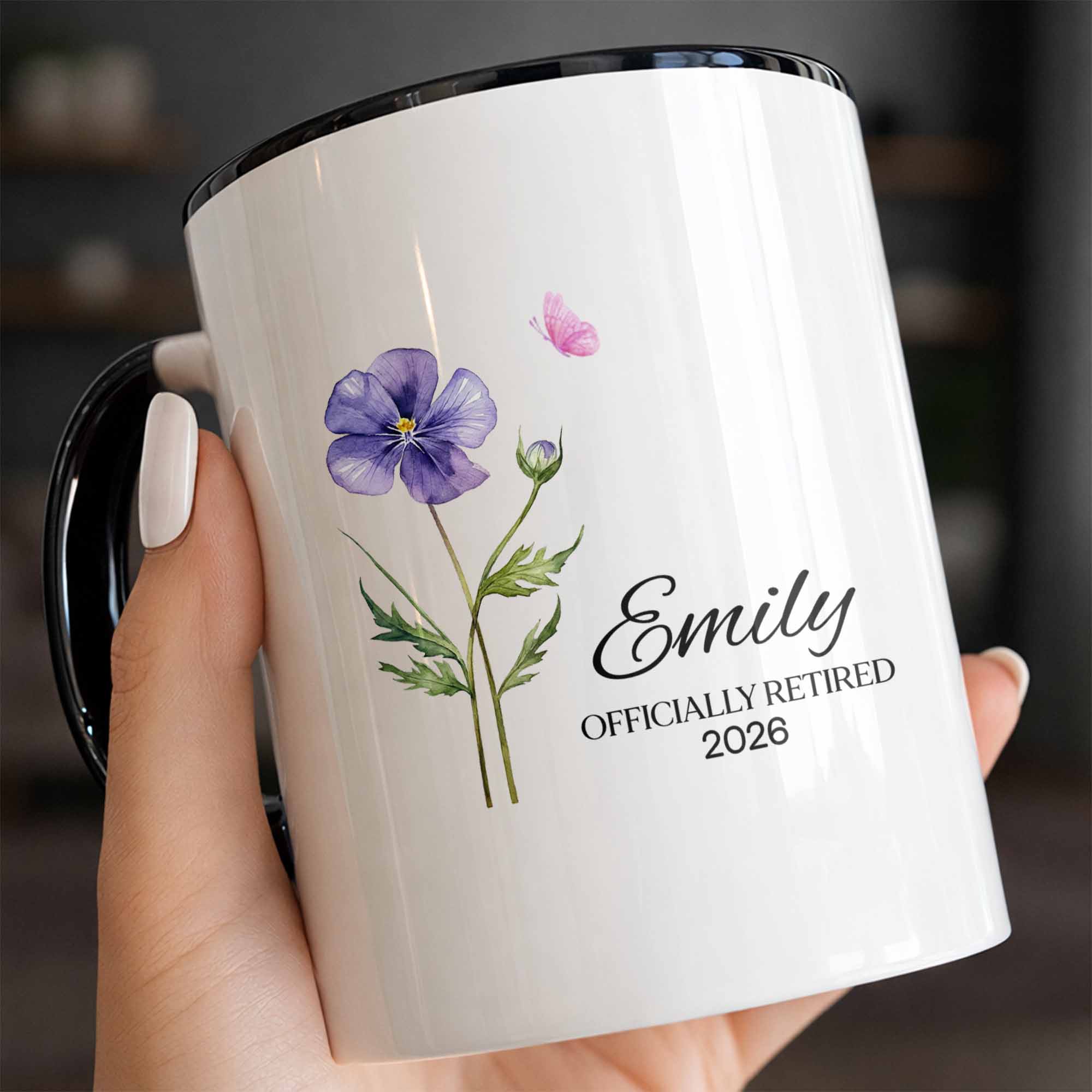 Personalized Officially Retired Purple Flower And Butterfly Accent Mug Best Retirement Gifts - Image 5
