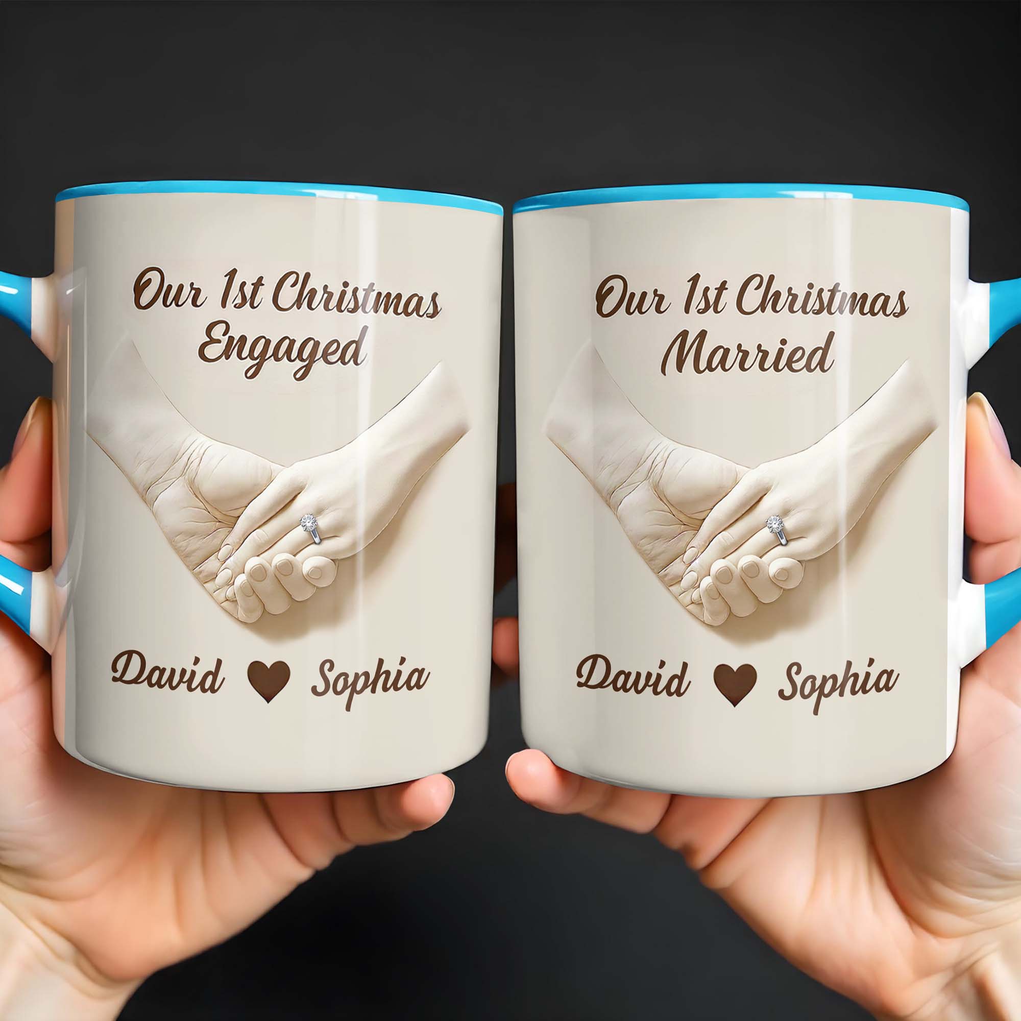 Personalized Our 1st Christmas Engaged Accent Mug Holding Hands With Ring Cup Couples Gifts - Image 5