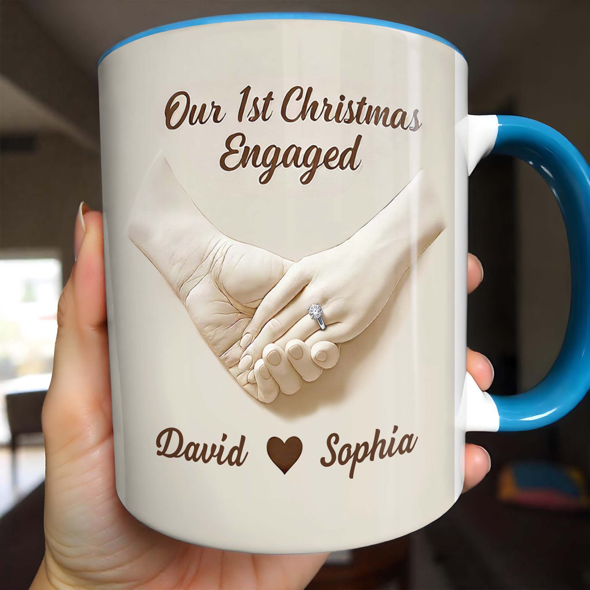 Personalized Our 1st Christmas Engaged Accent Mug Holding Hands With Ring Cup Couples Gifts - Image 2