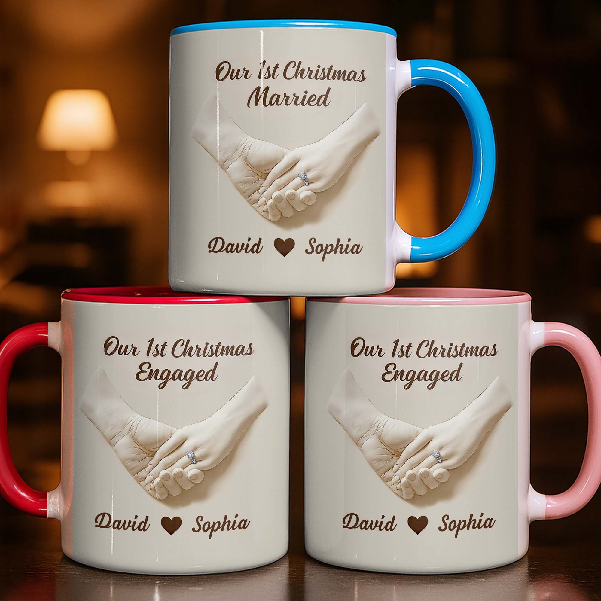 Personalized Our 1st Christmas Engaged Accent Mug Holding Hands With Ring Cup Couples Gifts - Image 6